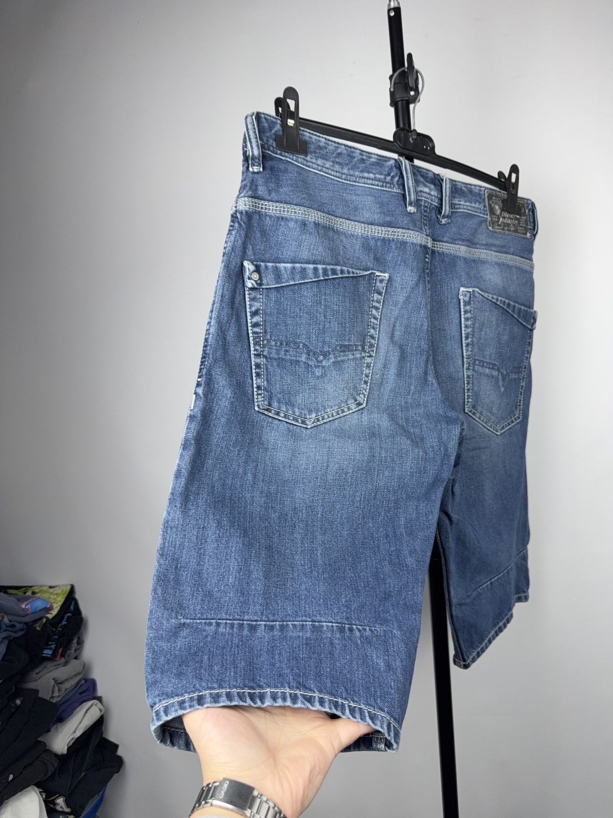 00s Vintage Diesel Industry Y2K Distressed Denim Shorts W32