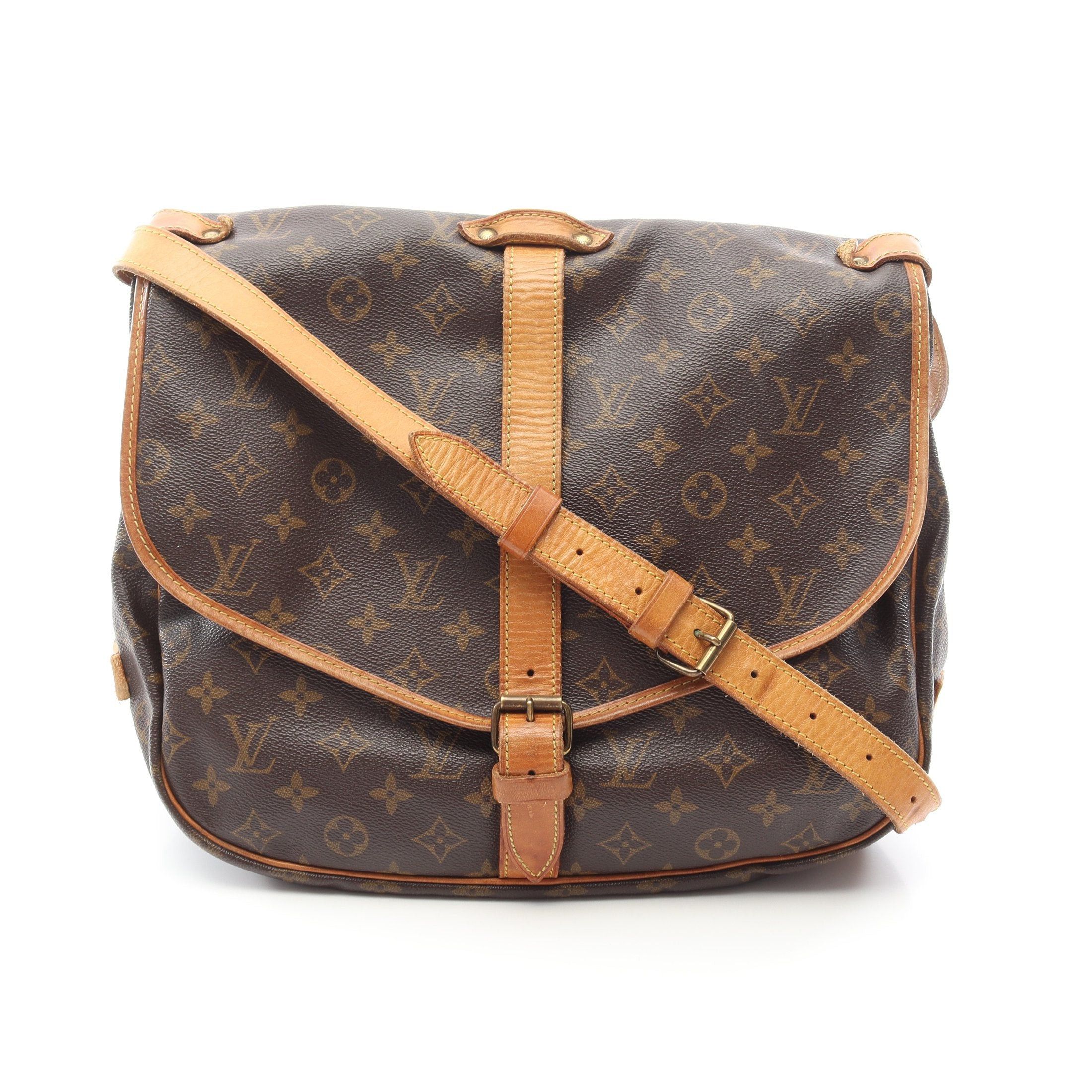 Louis Vuitton Saumur 35 Monogram Shoulder Bag Leather Brown