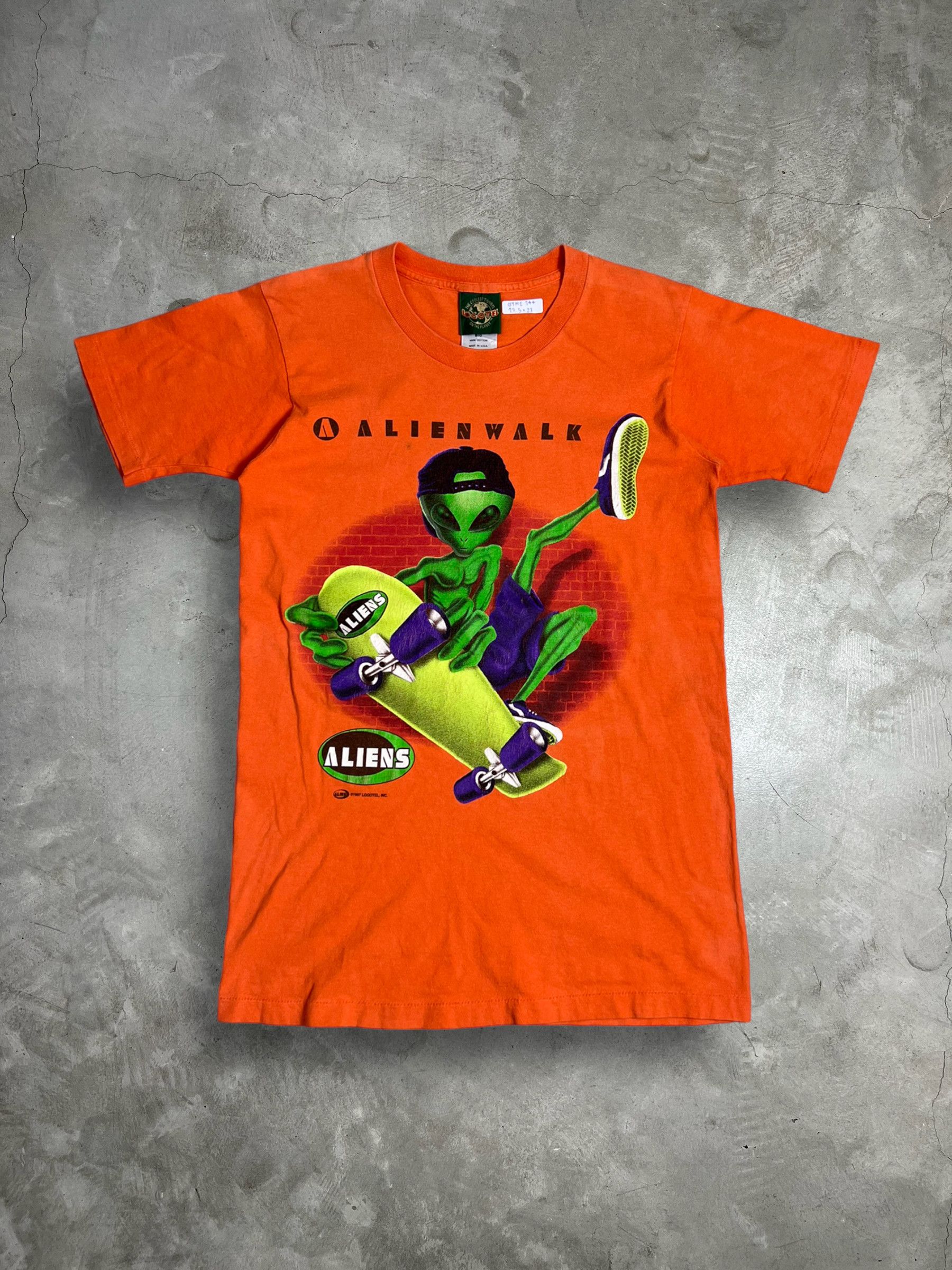 image of Vintage 90's Alienwalk Parody Airwalk Tee (S) Gtme144 in Orange, Men's (Size Small)