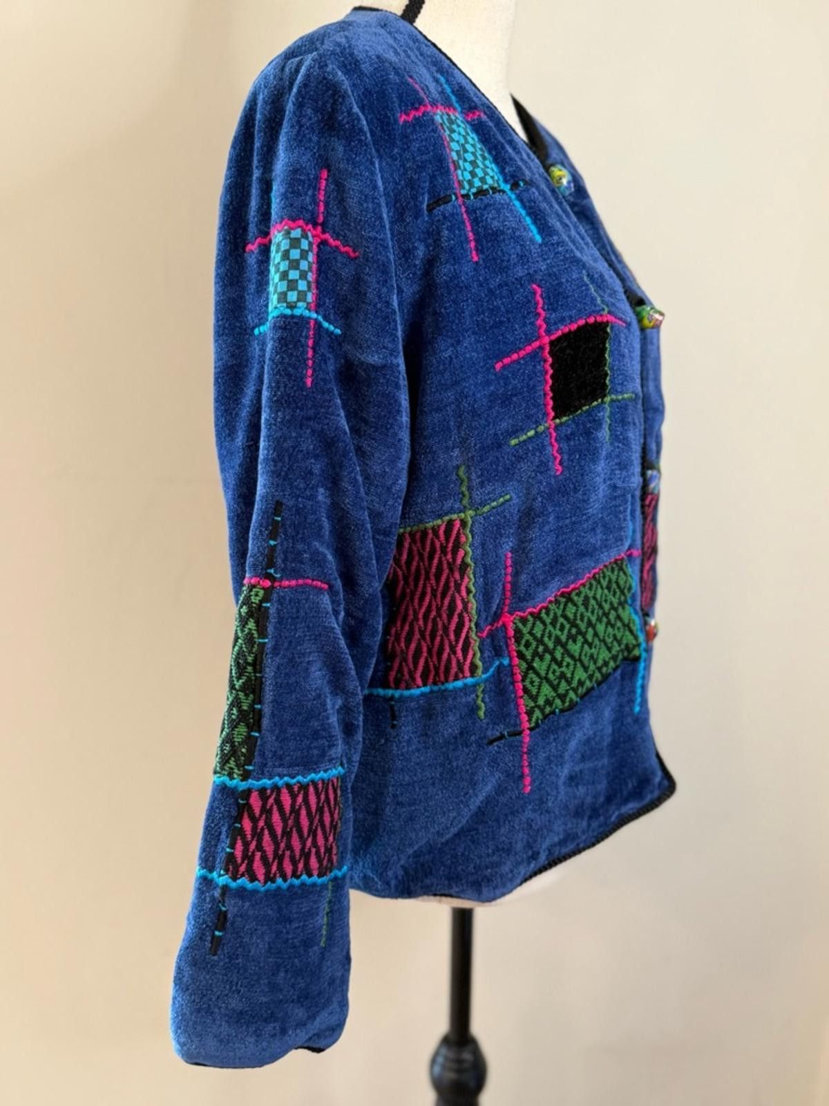 Other Velour plush patchwork cardigan jacket wearable art SZ LG Size L / US 10 / IT 46 - 2 Thumbnail