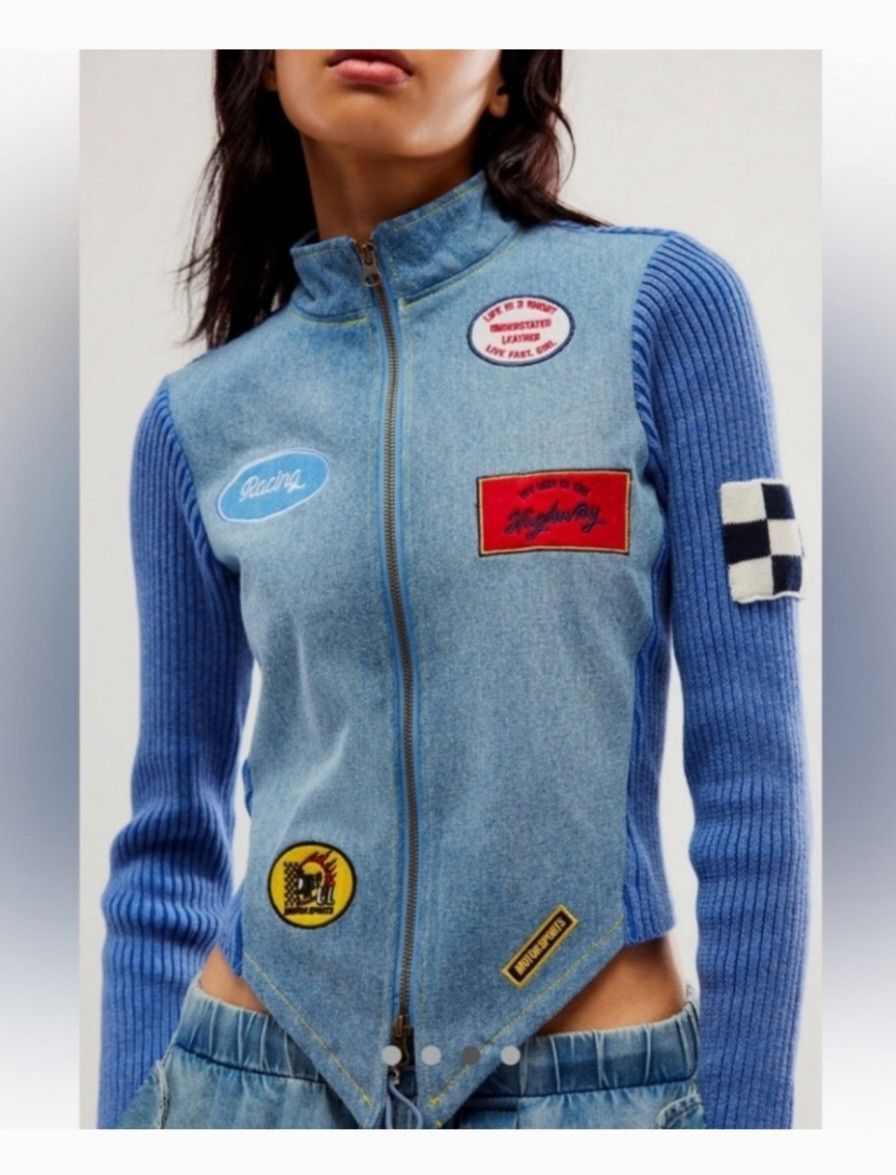 image of NWT Free People Understated Leather Denim Racing Moro Jacket in Blue, Women's (Size Medium)