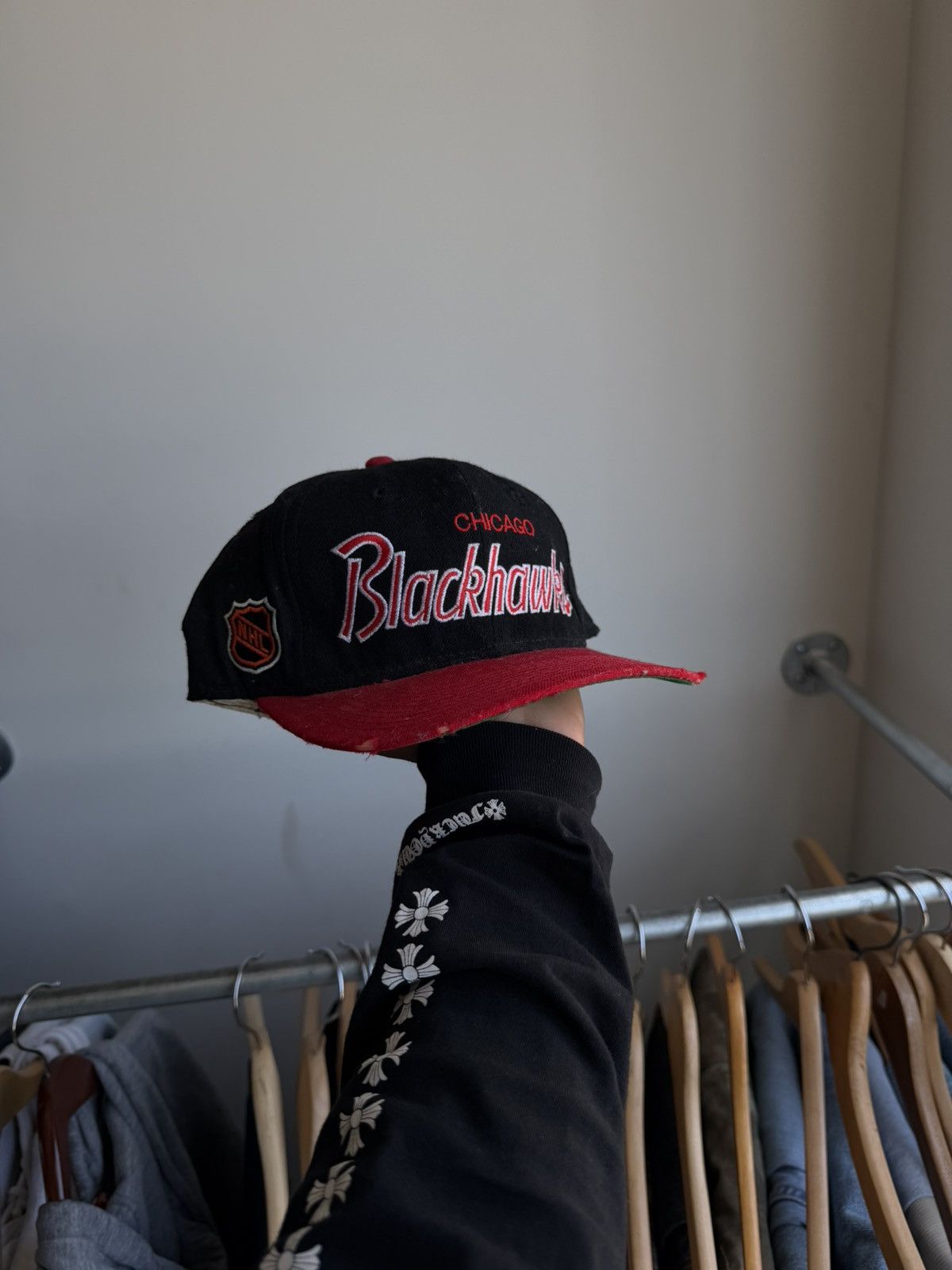 Sports Specialties 90s Soorts Specialties Chicago Blackhawks Script Wool Size 32 - 1 Thumbnail