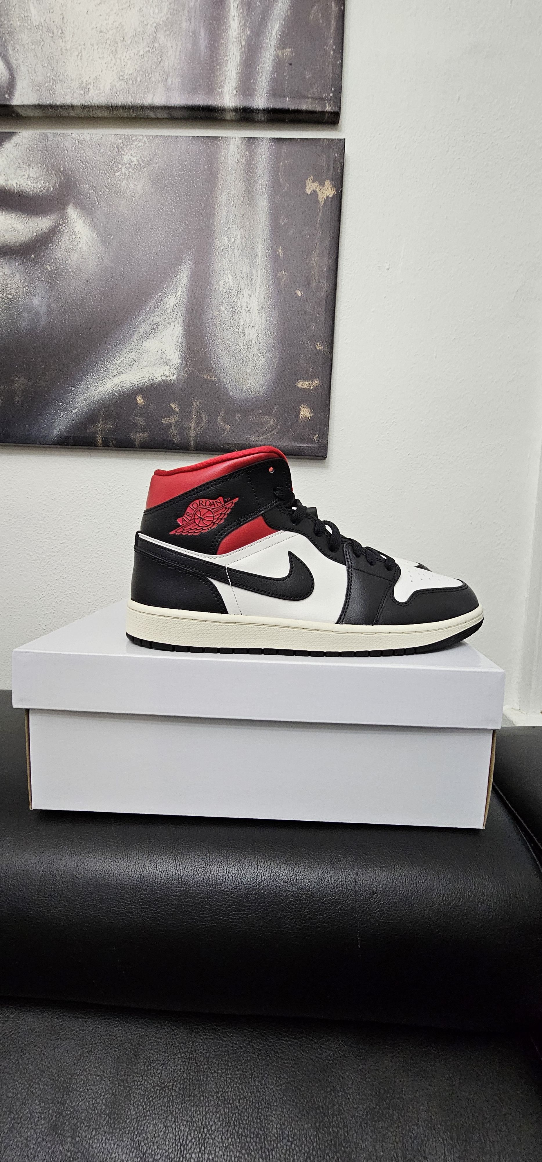 image of Nike Wmns Air Jordan 1Mid Shoes in Black Gym Red/Sail, Women's (Size 11.5)