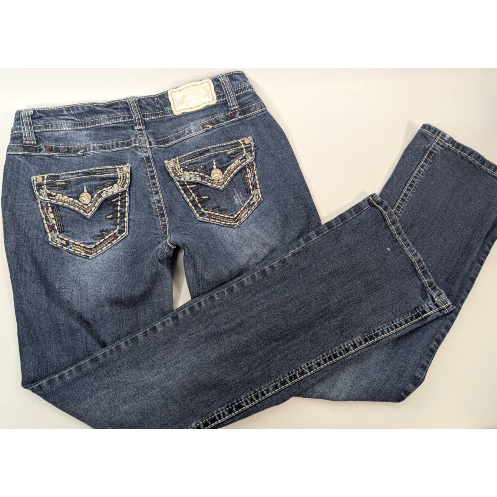Vintage Shyanne Jeans Womens Bootcut Denim 28 Low Rise Embroidery Pocket Flap Button Zipper Blue Cotton Blend Size 28" / US 6 / IT 42 - 2 Thumbnail