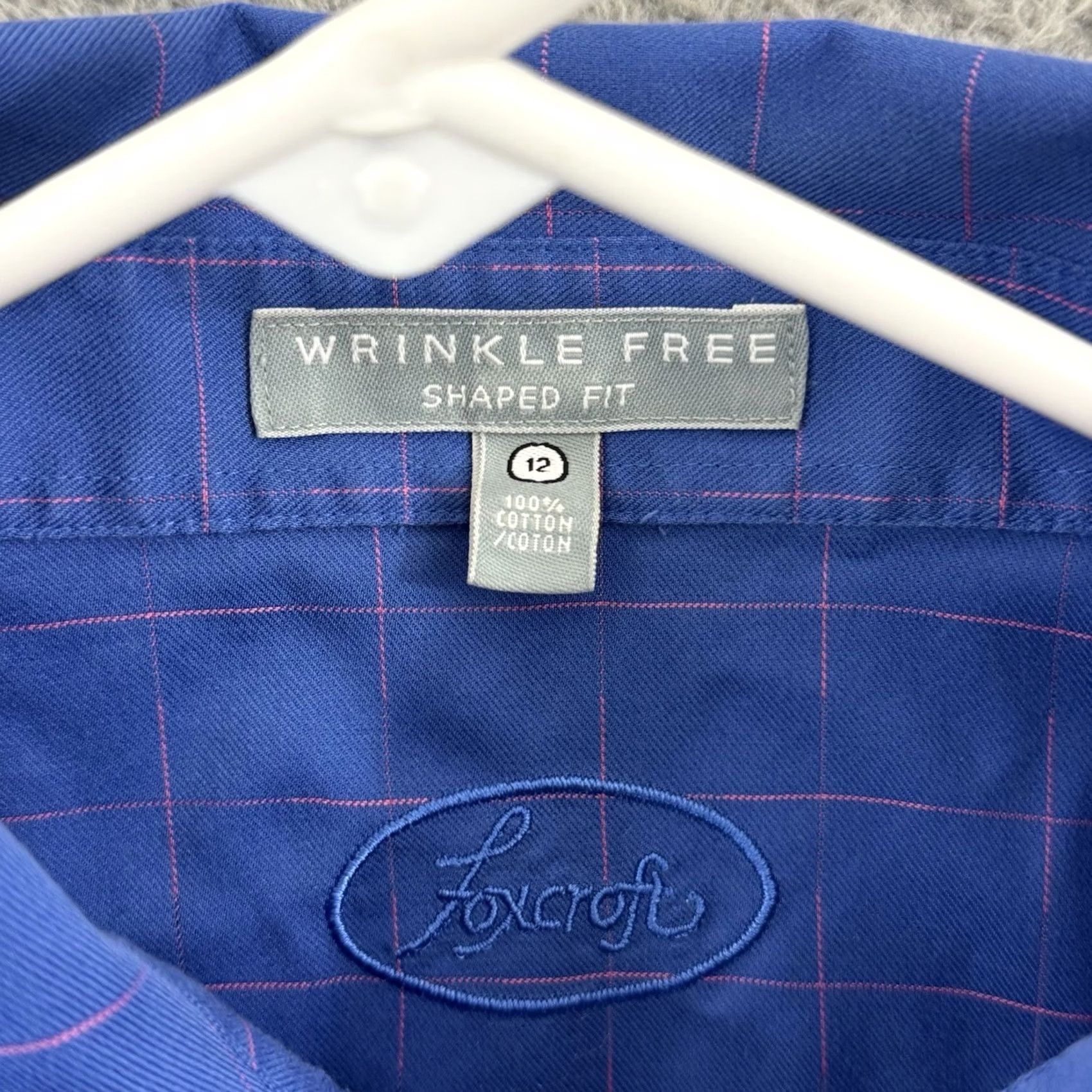 Vintage Foxcroft Shirt Womens 12 Blue Check Button-Up Collared Non-Iron Wrinkle Resistant Easy Care Casual Business Travel Regular Long Sleeve Cotton Size XL / US 12-14 / IT 48-50 - 6 Thumbnail