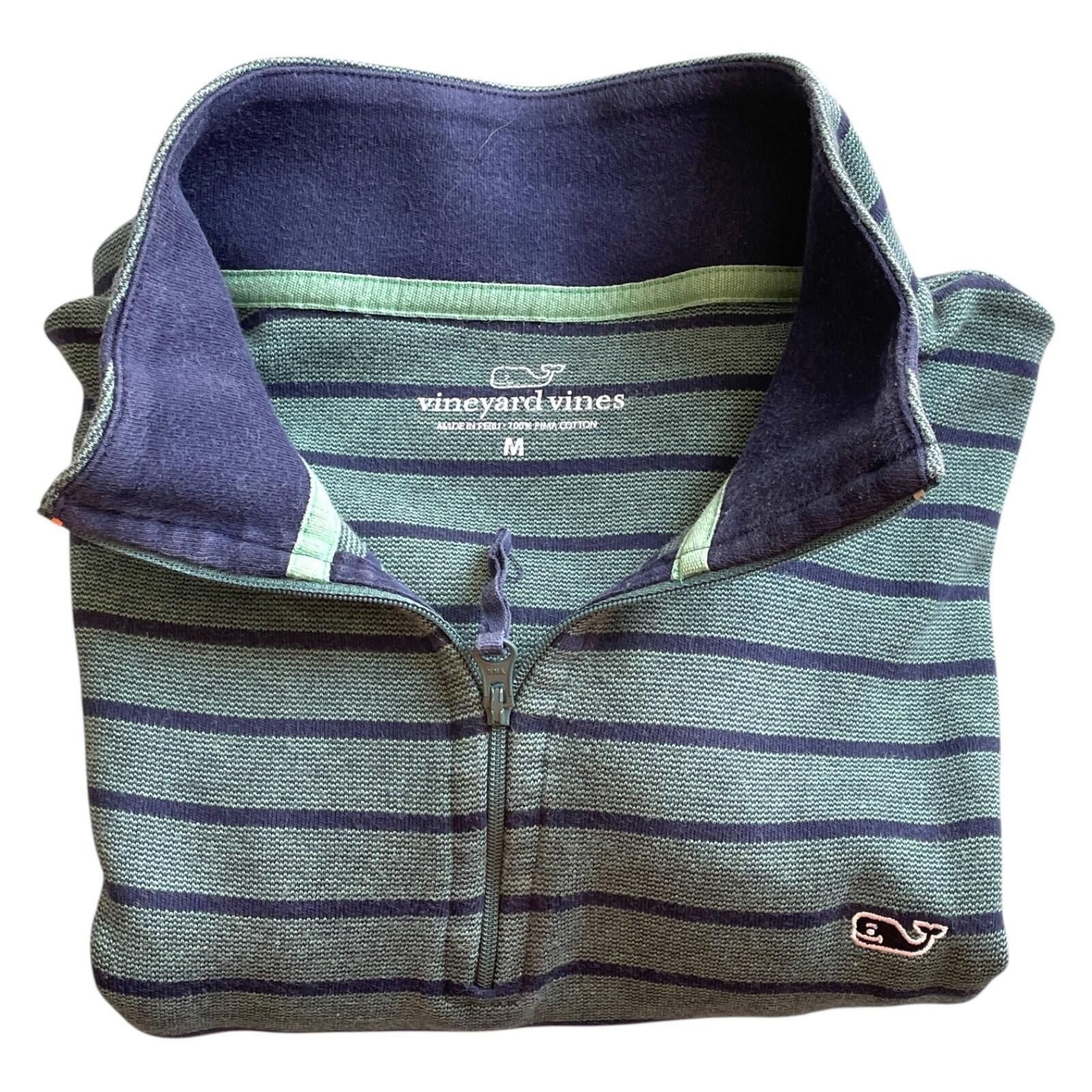 Vineyard Vines Vineyard Vines Mens M Cotton 1/4 Zip Pullover Green Striped Size US M / EU 48-50 / 2 - 5 Thumbnail