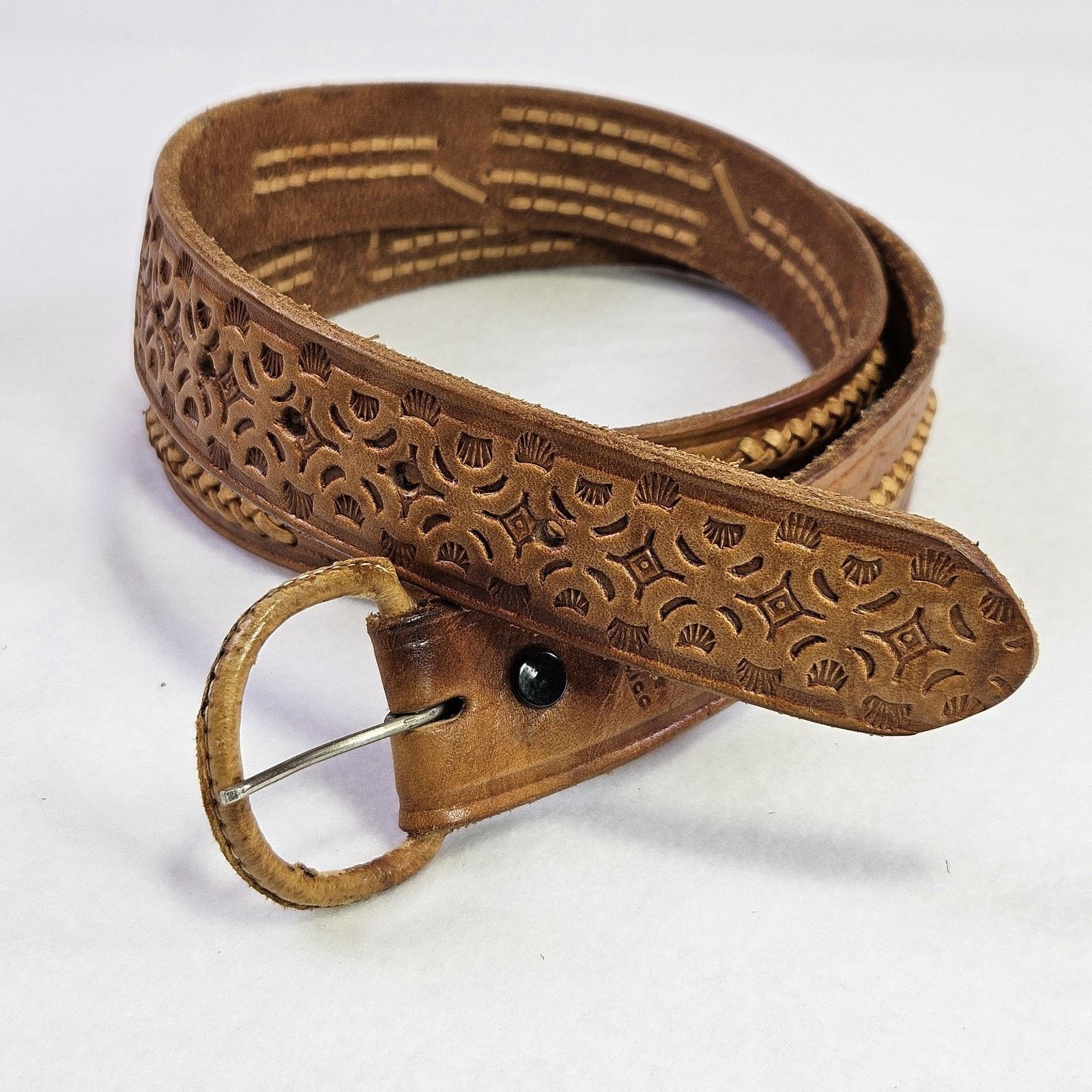 Vintage Tooled Leather Western Belt Southwestern Removable Buckle Size 42 - 1 Thumbnail