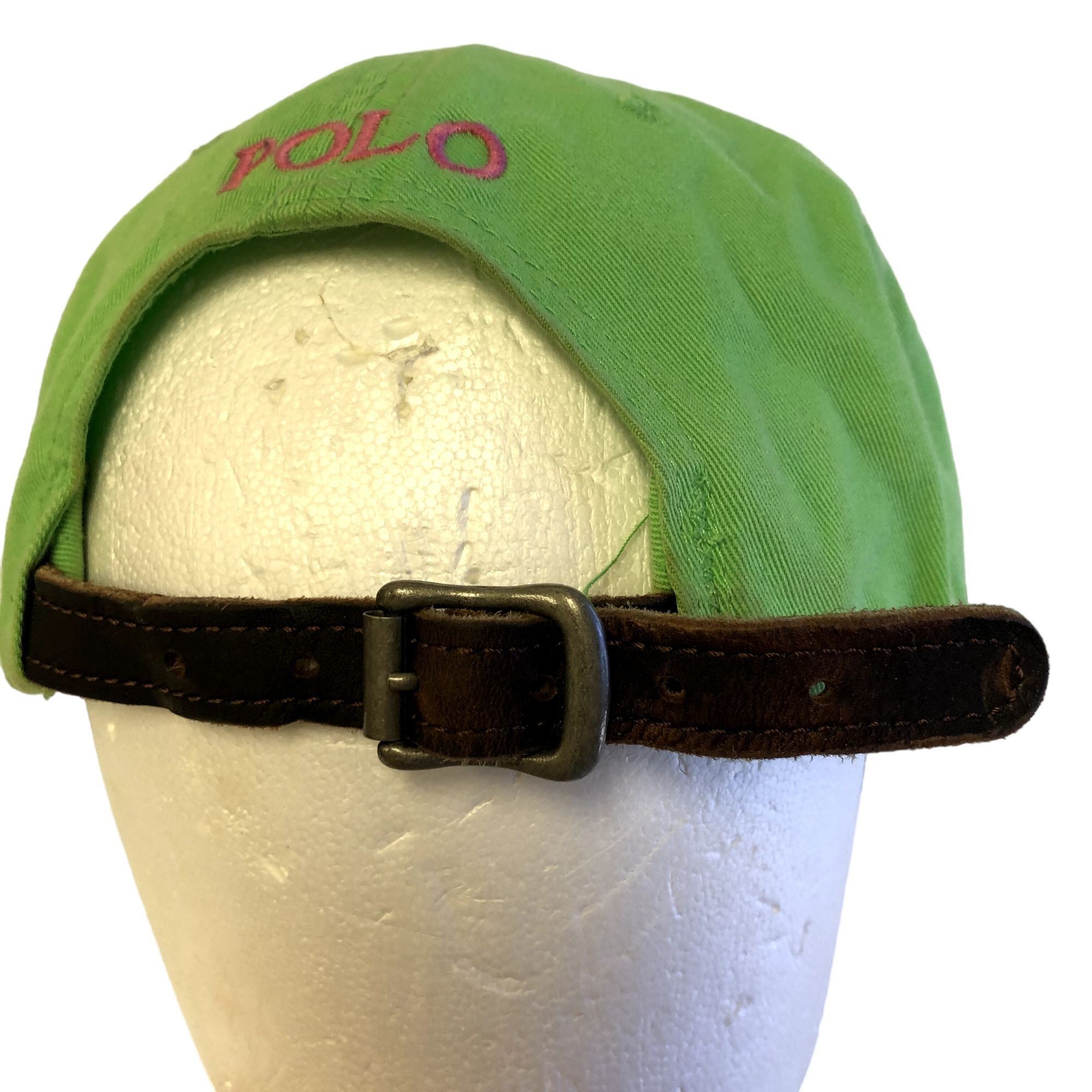 Polo Ralph Lauren Vtg Ralph Lauren Leather Strap LIME Green Baseball Cap Hat Size ONE SIZE - 7 Thumbnail