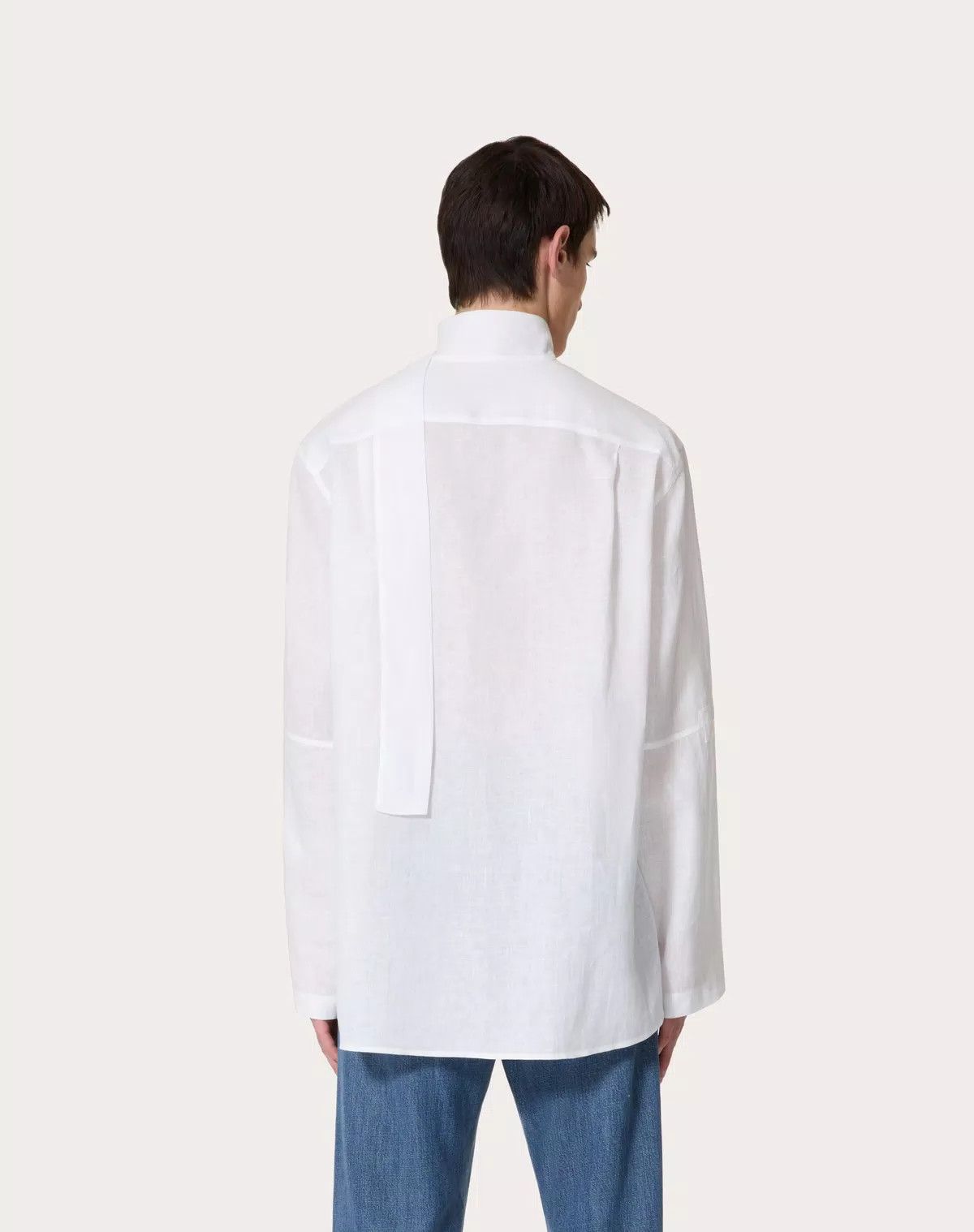 Valentino oc11z0725 Linen Shirt With Scarf Collar in White Size US XXL / EU 58 / 5 - 5 Thumbnail