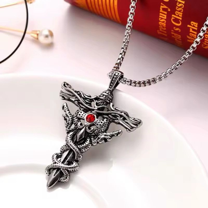 Jewelry Double Dragon Sword Necklace Size ONE SIZE - 3 Thumbnail