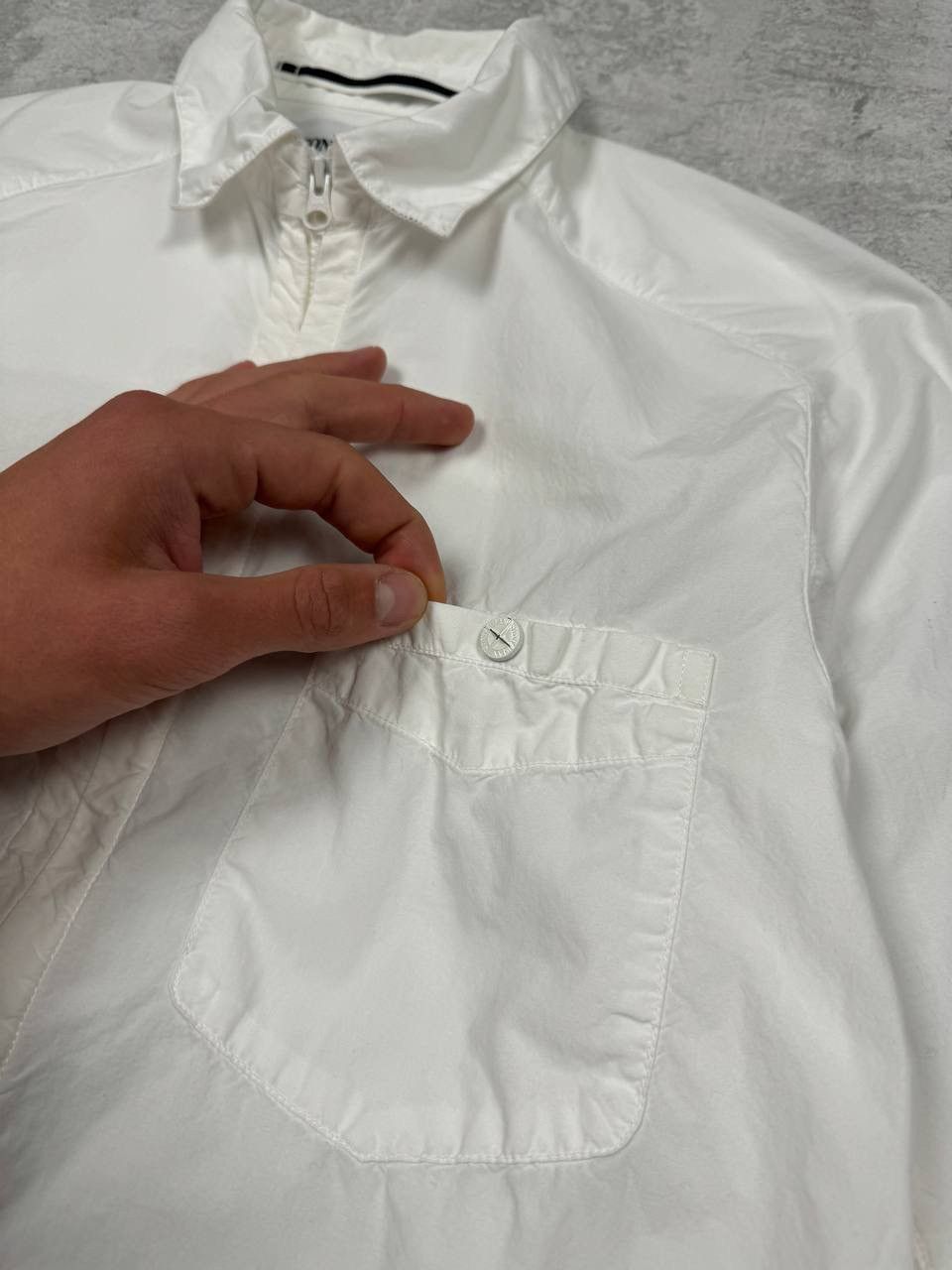 Stone Island Vintage Stone Island White Cotton Light Zip Overshirt Shirt Size US S / EU 44-46 / 1 - 7 Thumbnail