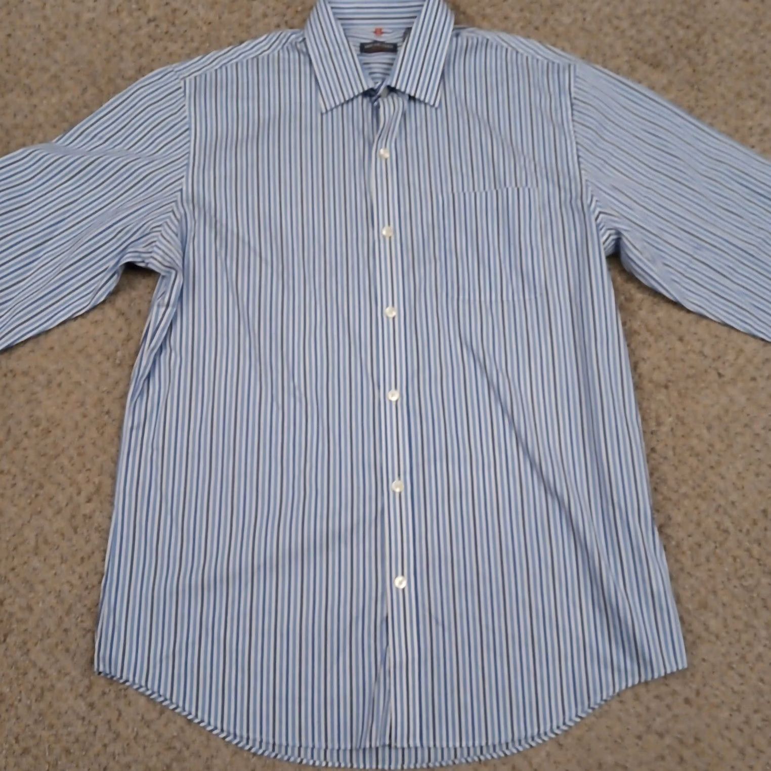 Van Heusen Van Heusen Shirt Mens Medium Blue Striped Long Sleeve Button-Up Cotton Blend Shirt Mens Blue Striped Button-Up Size US M / EU 48-50 / 2 - 5 Thumbnail
