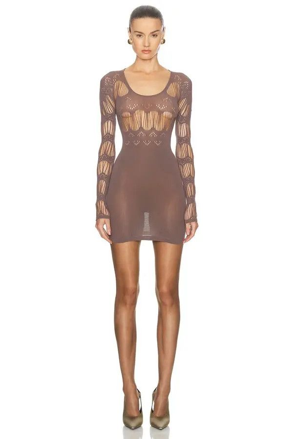 Saint Laurent Paris o1bcso1str1125 Dress In Ladder Knit Jersey in Grey/Taupe Size S / US 4 / IT 40 - 1 Thumbnail