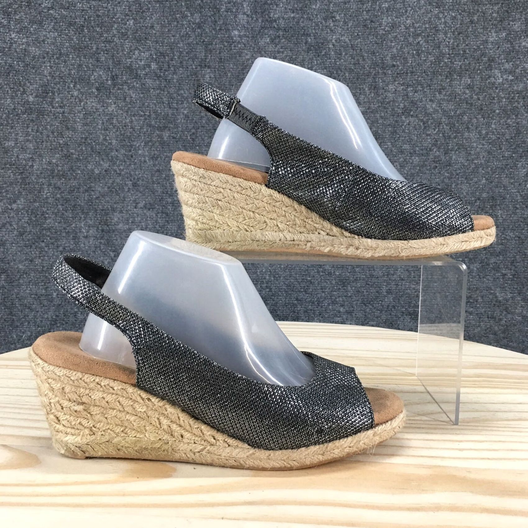 Vintage White Mountain Sandals Womens 6 M Social Espadrille Silver Fabric Wedge Heels Size US 6 / IT 36 - 2 Thumbnail