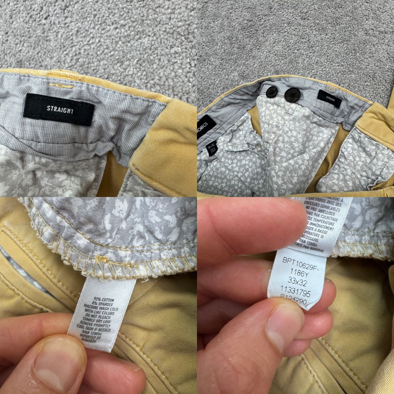 Bonobos Bonobos Chino Pants Mens 33x32 Yellow Straight Leg Flat Front Casual Cotton Size US 33 - 9 Thumbnail