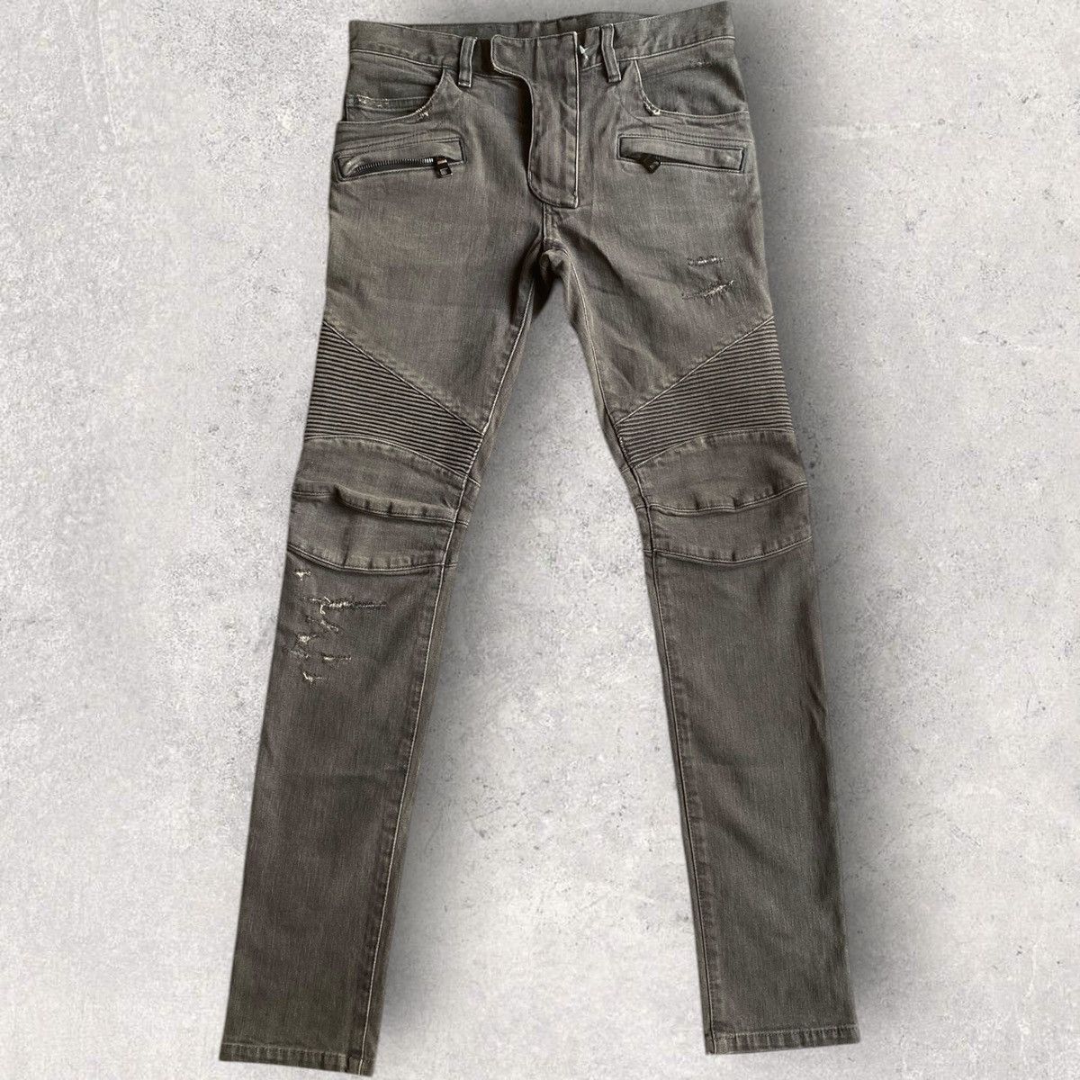Balmain Black Stone Wash Biker Jeans