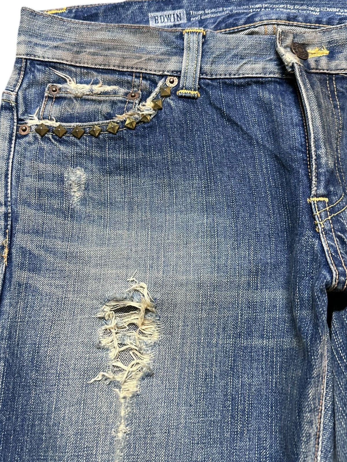 Edwin Vintage Edwin 53531 Flare Studded Grunge Distressed Denim Size US 32 / EU 48 - 3 Thumbnail