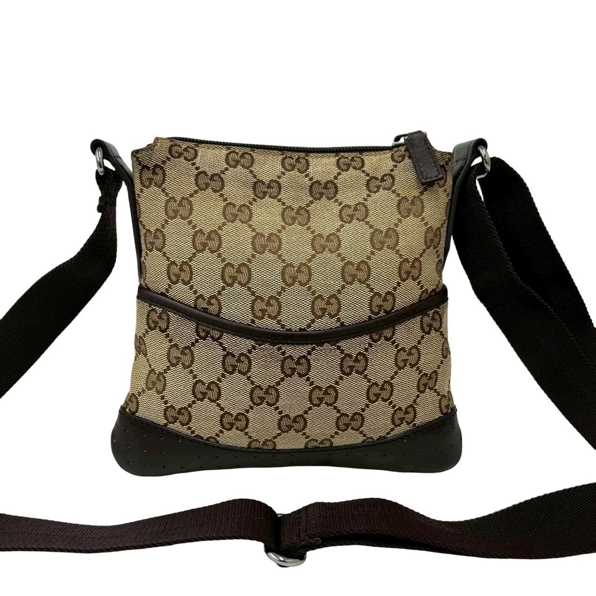 Gucci GUCCI GG Logo Canvas Perforated Leather Mini Shoulder Bag Pouch Sacoche Brown 21765 Size ONE SIZE - 1 Thumbnail