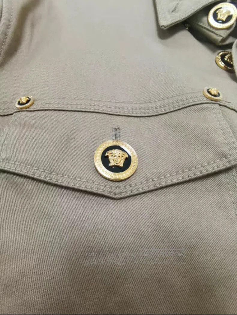 Versace Versace Khaki long-sleeved canvas shirt Size US XL / EU 56 / 4 - 3 Thumbnail