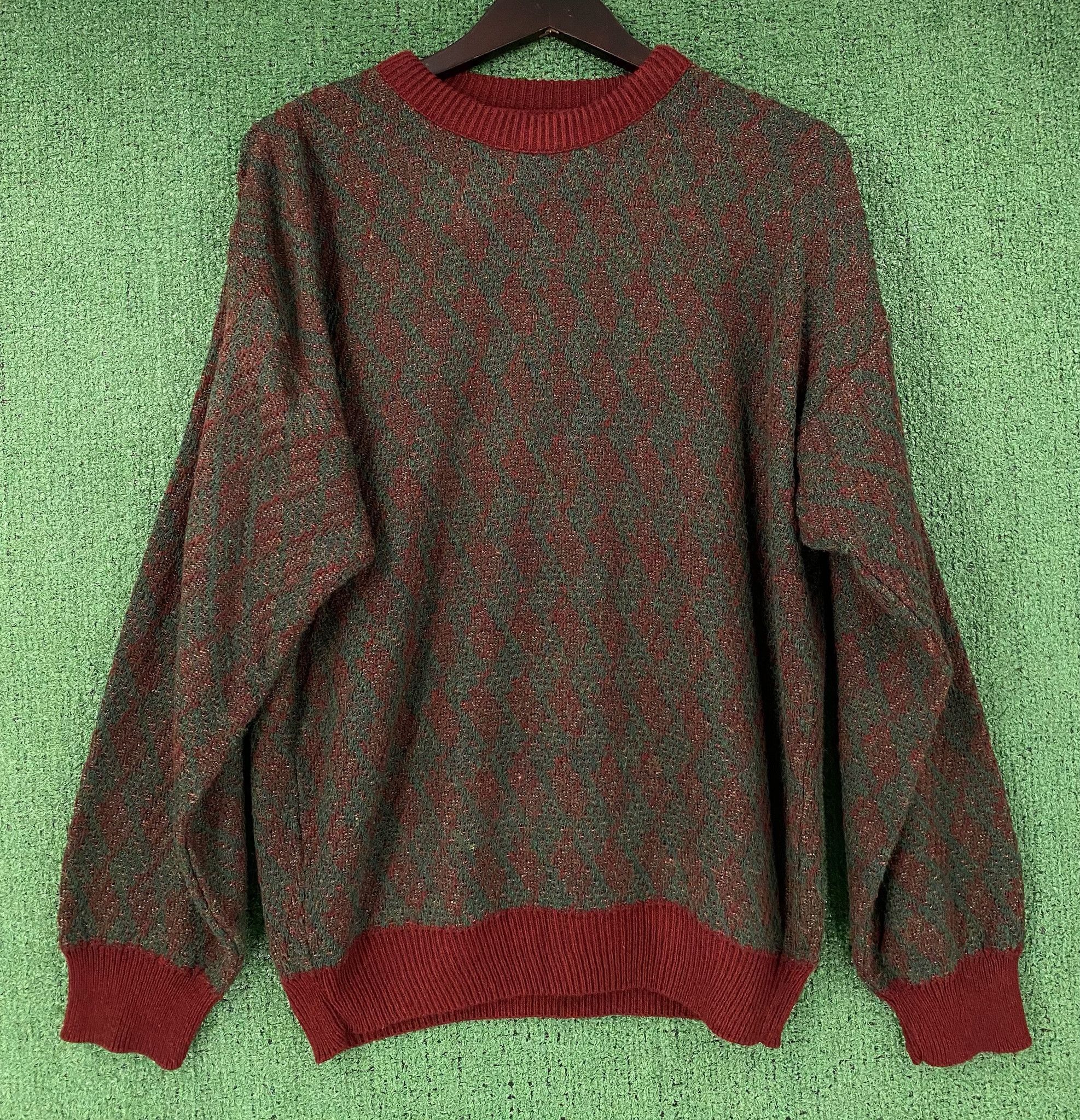 Jantzen 90’s Jantzen Maroon & Green Patterned Knit Sweater Large Size US L / EU 52-54 / 3 - 2 Thumbnail