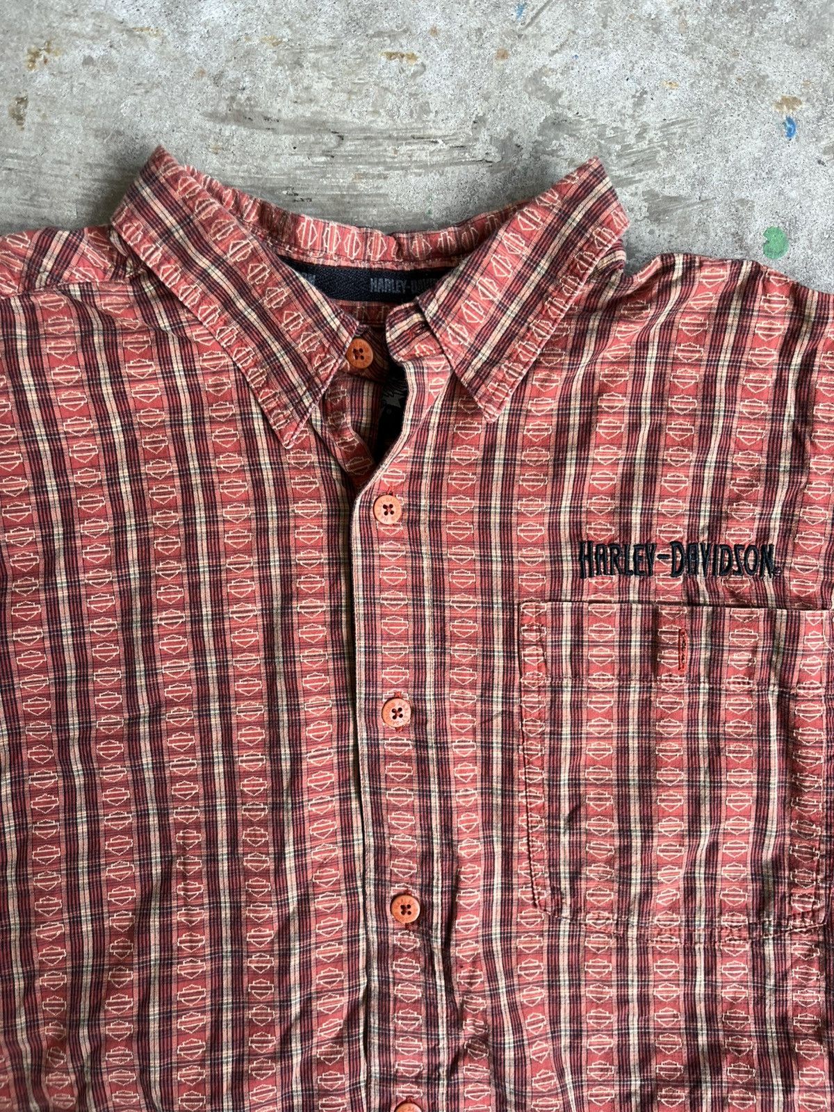 Harley Davidson Y2K Harley Davidson All Over Logo Monogram Button Up Size US XL / EU 56 / 4 - 2 Thumbnail