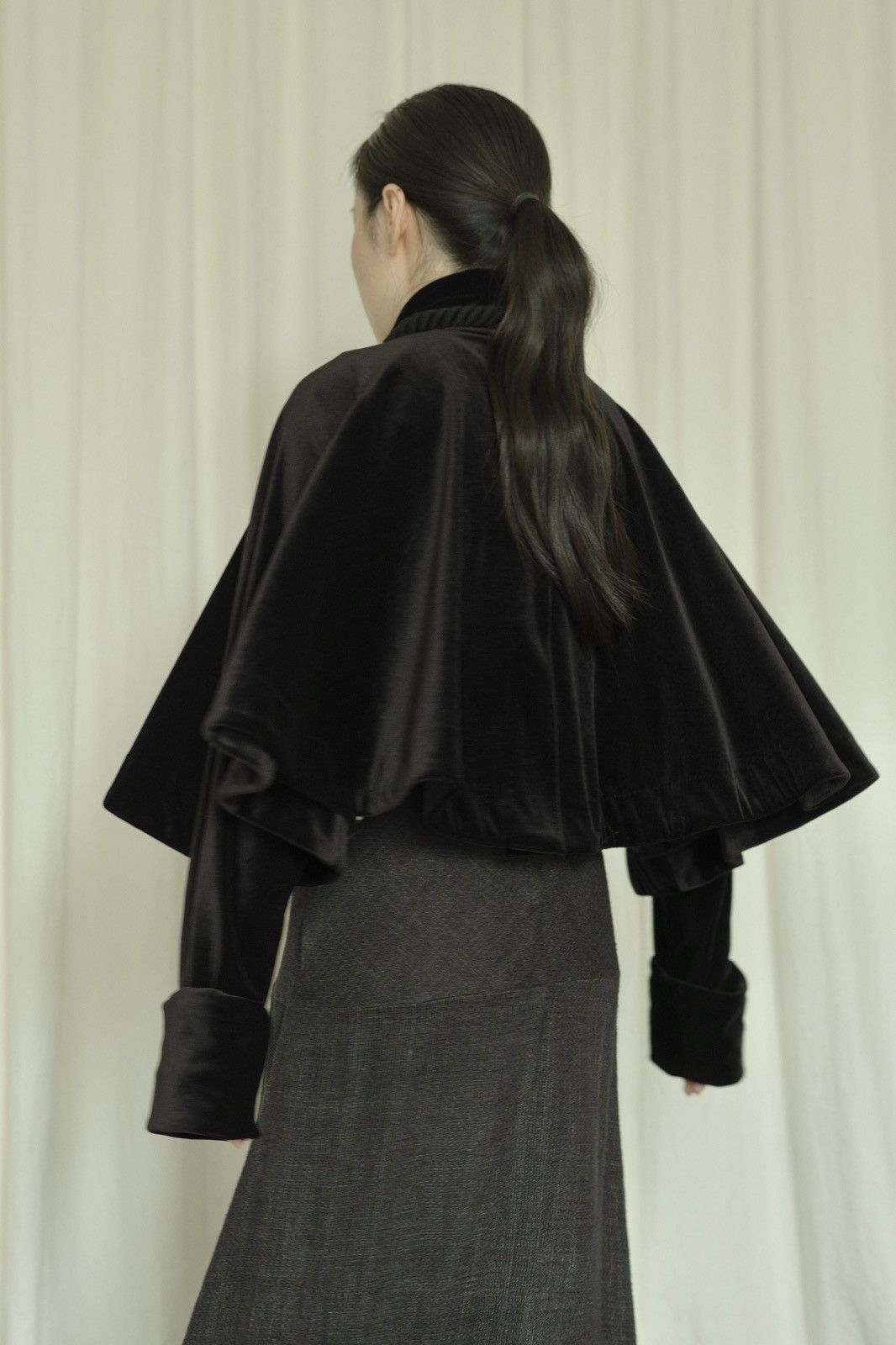 Romeo Gigli Romeo Gigli 1990s Black Velvet Rope Trim Cape Jacket Size M / US 6-8 / IT 42-44 - 6 Thumbnail