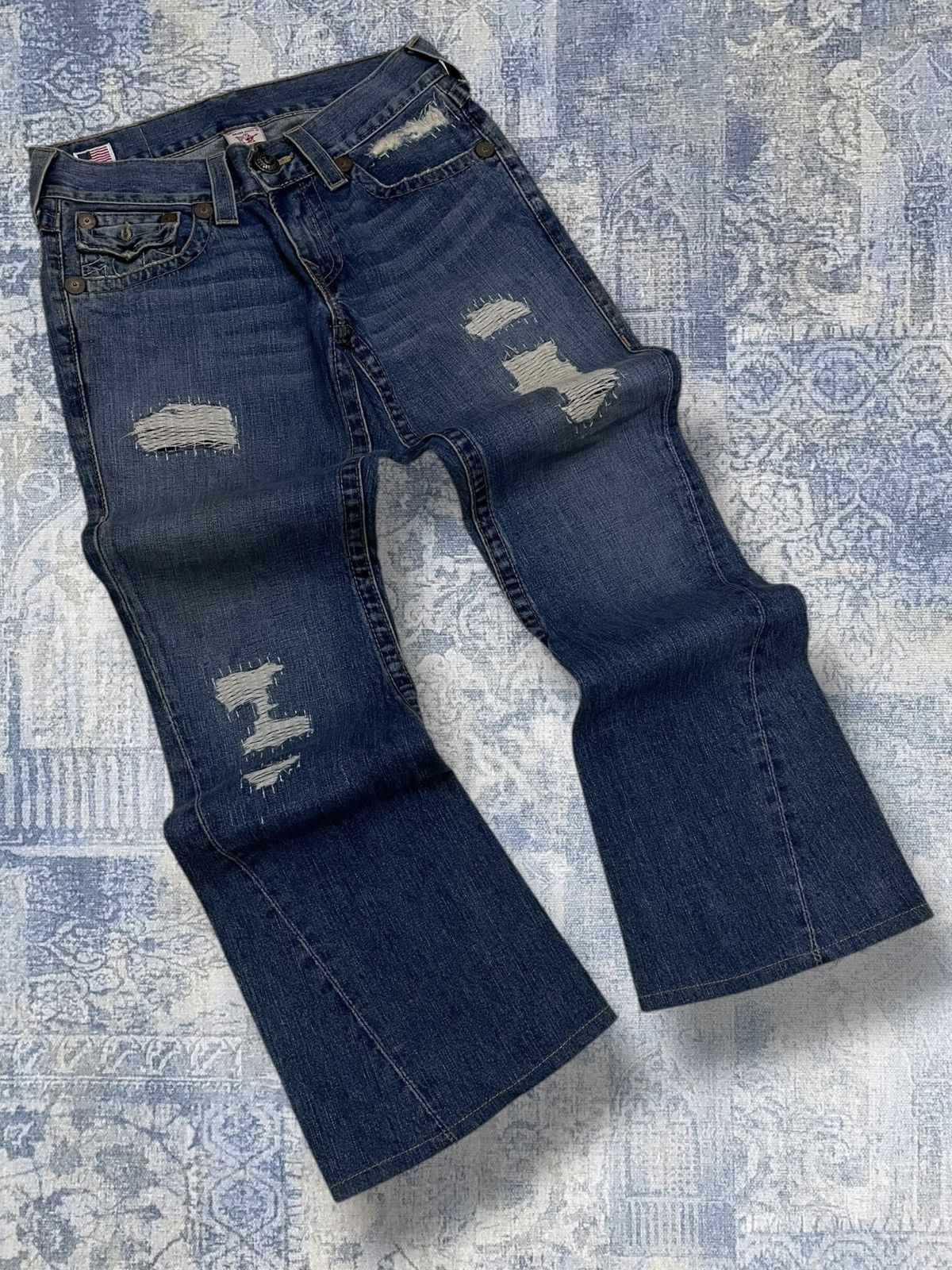 True Religion Vintage 90s Designer True Religion Distressed Flared Denim Size US 31 - 2 Thumbnail