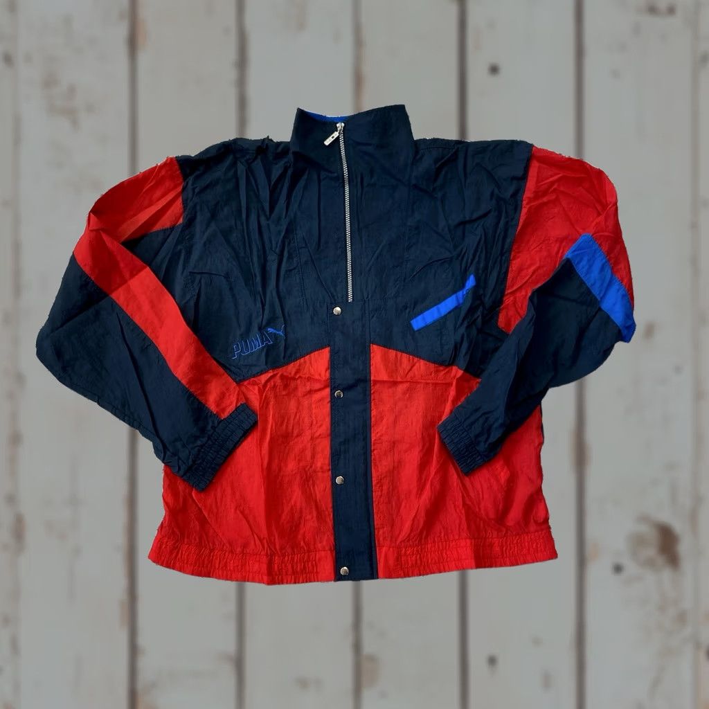 Puma VINTAGE Puma Quarter Zip Windbreaker Blue Red Jacket Mens L 90s Windbreaker Full Zip Running & Jogging Spring Fall Nylon Polyester Blue Red Mens Size US L / EU 52-54 / 3 - 1 Thumbnail
