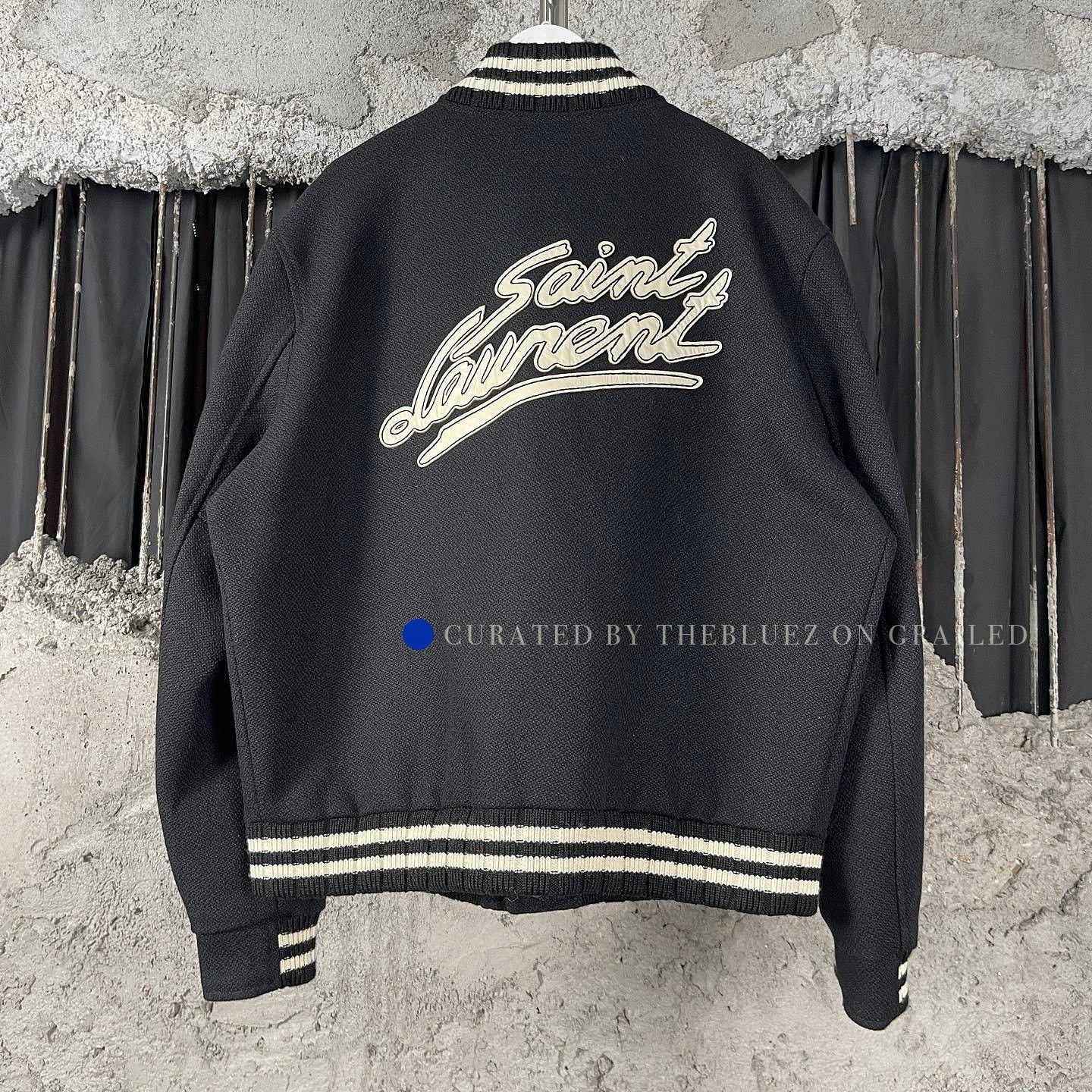 Saint Laurent Paris Black Varsity Jacket with Embroidered Back Design Size US L / EU 52-54 / 3 - 1 Thumbnail