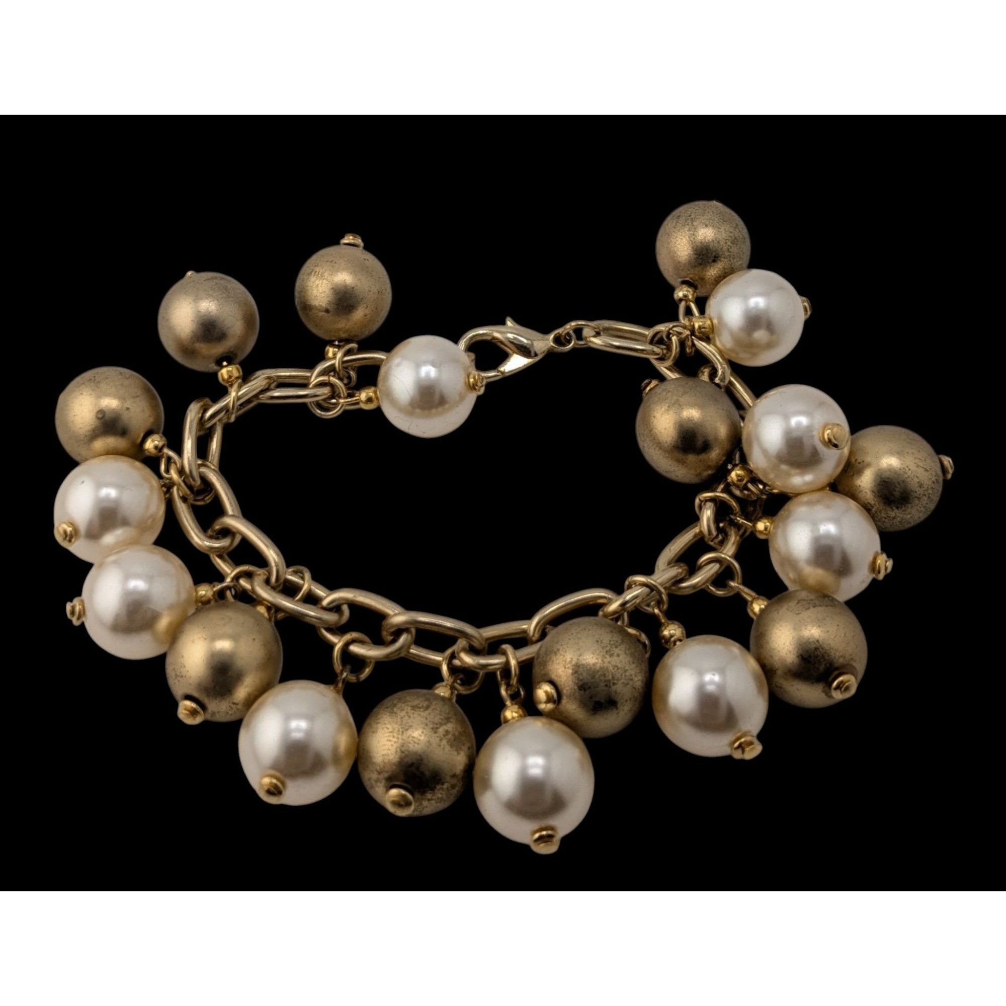 Other Vintage Korea White And Gold-Tone & Faux Pearl Charm Bracele Size ONE SIZE - 2 Thumbnail