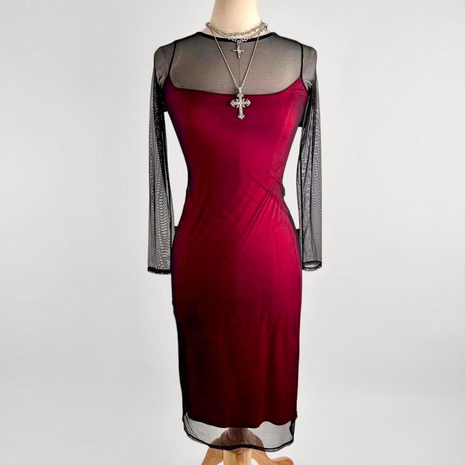 Other red and black vintage 90s goth grunge illusion dress Size XS / US 0-2 / IT 36-38 - 2 Thumbnail