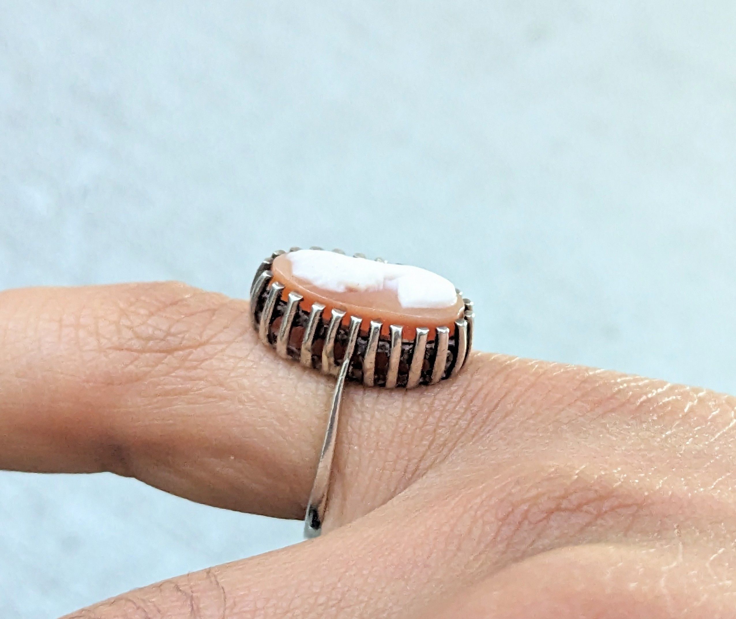 Jewelry Vintage Sterling Silver Cameo Ring Antique Oval Lady Size ONE SIZE - 10 Thumbnail
