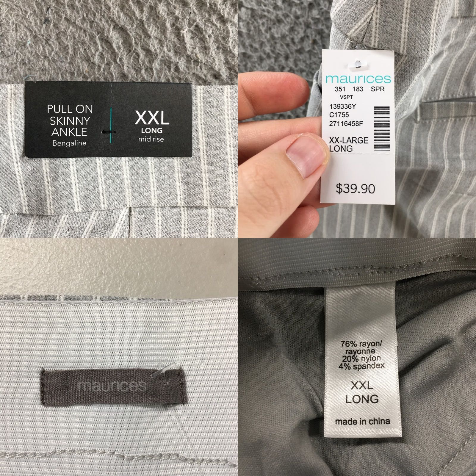 Vintage Maurices Pull On Skinny Ankle Pants Womens XXL Long Gray Striped Mid Rise NEW Size 40" / US 18 - 10 Thumbnail