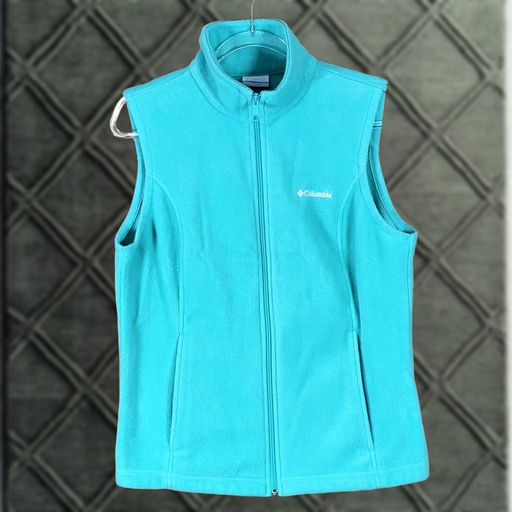 Vintage Columbia Fleece Vest Womens Large Full Zip Sleeveless Turquoise Blue Jacket Vest Blue Zip Pockets Casual Women Size L / US 10 / IT 46 - 1 Thumbnail