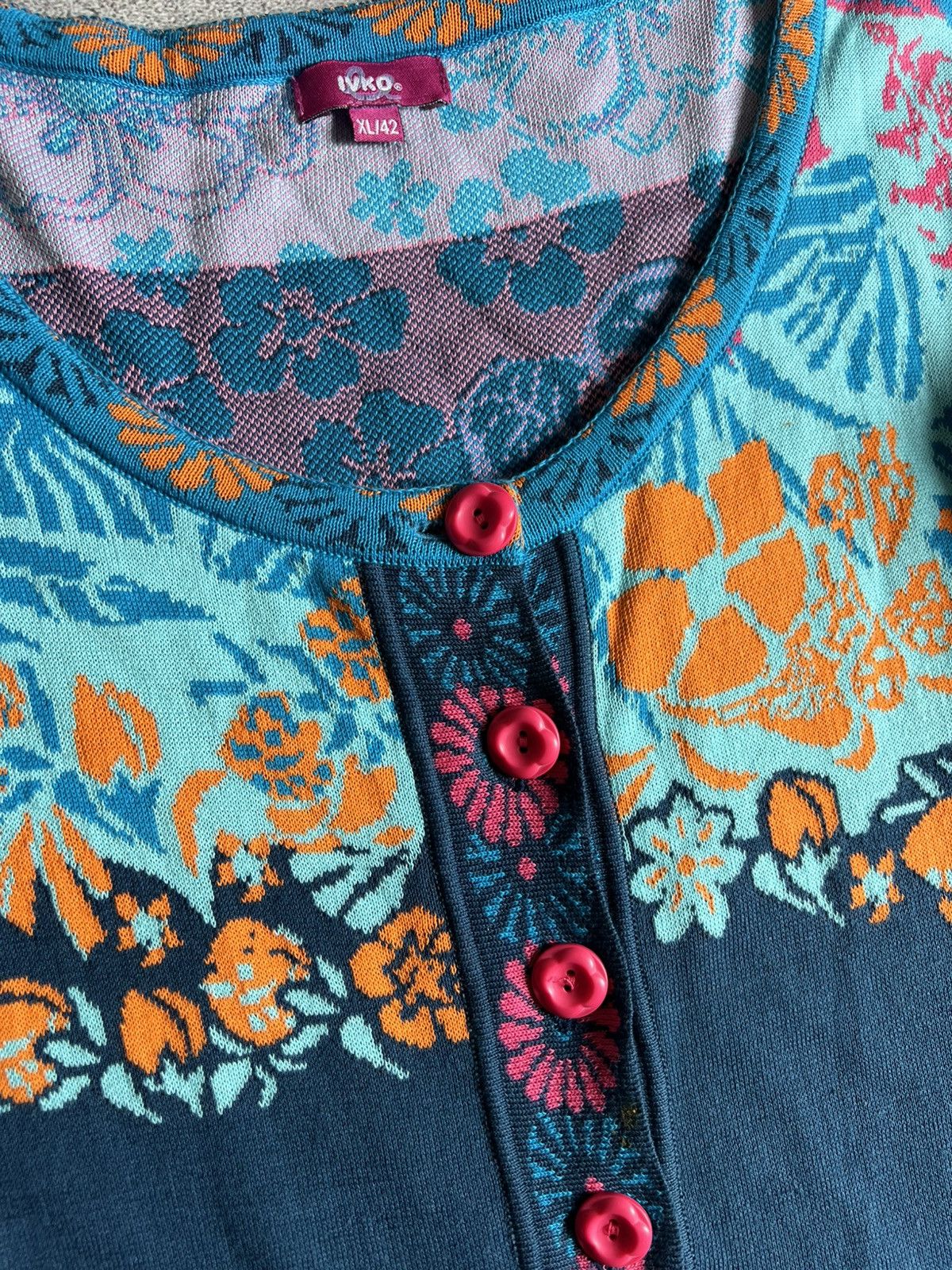 Designer IVKO Vintage Floral Knitted Long Cardigan Button Sweater Size M / US 6-8 / IT 42-44 - 11 Thumbnail