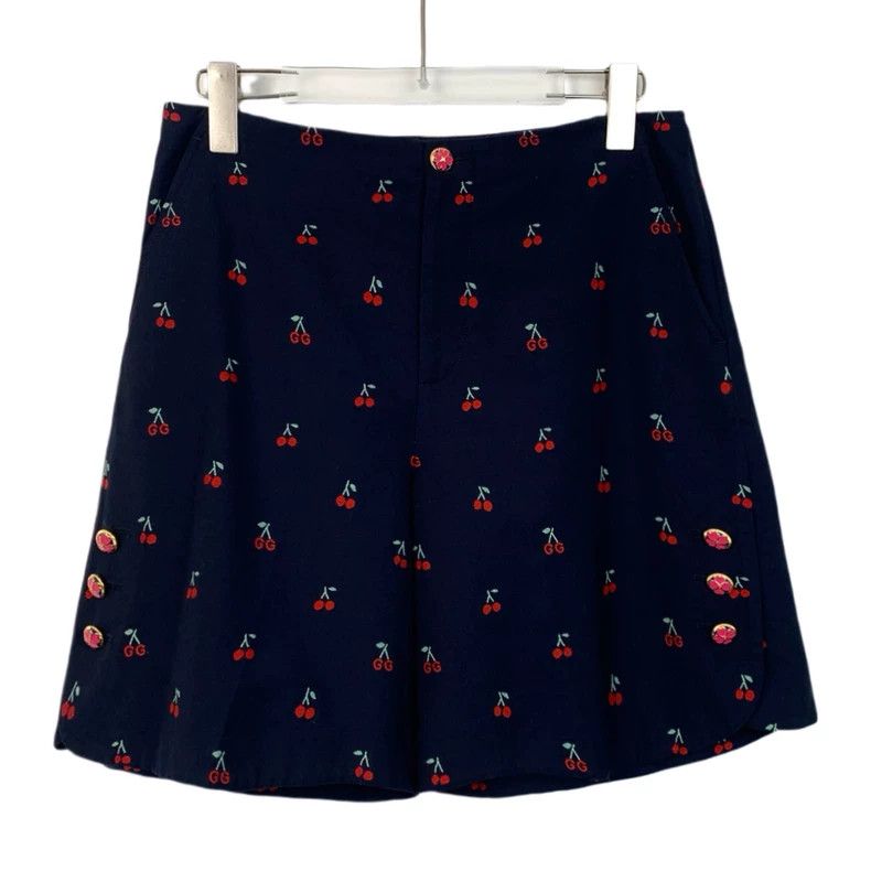 Gucci Gucci Dark blue cherry embroidery full print cotton casual Size US 26 / EU 42 - 1 Thumbnail
