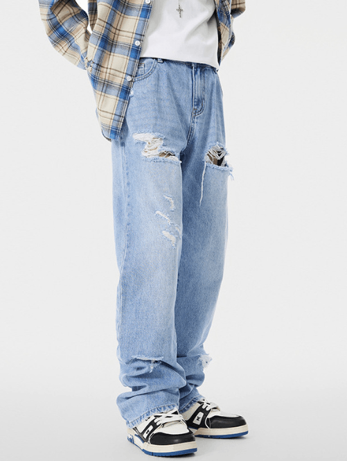Japanese Brand × Jean American ripped high street trend distressed straight jeans Size US 32 / EU 48 - 2 Thumbnail