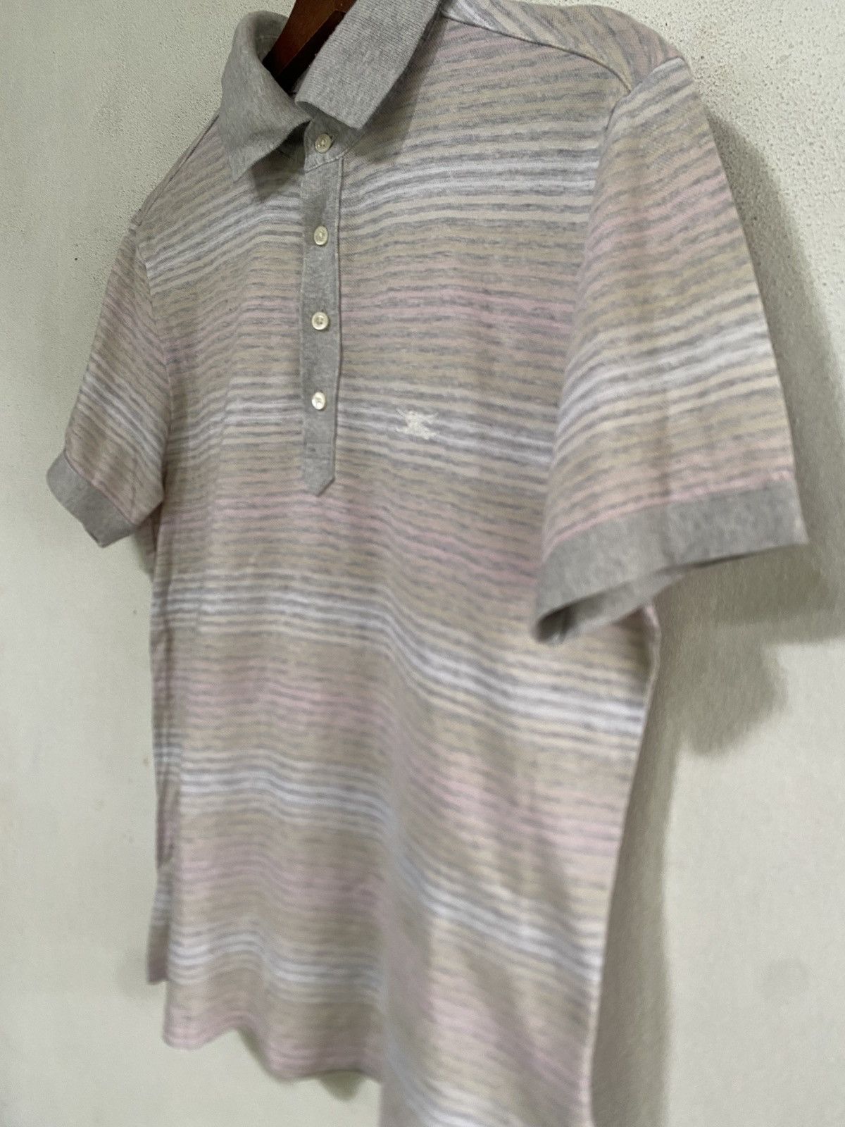 Burberry × Japanese Brand Burberry Golf White Striped Short Sleeve Collar T Shirt Size US M / EU 48-50 / 2 - 5 Thumbnail
