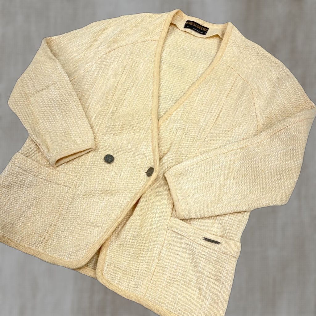 Vintage VINTAGE Geiger Cardigan Sweater Women 38 Cream White Pockets Mock Neck 90s Boho Casual Size XS / US 0-2 / IT 36-38 - 1 Thumbnail