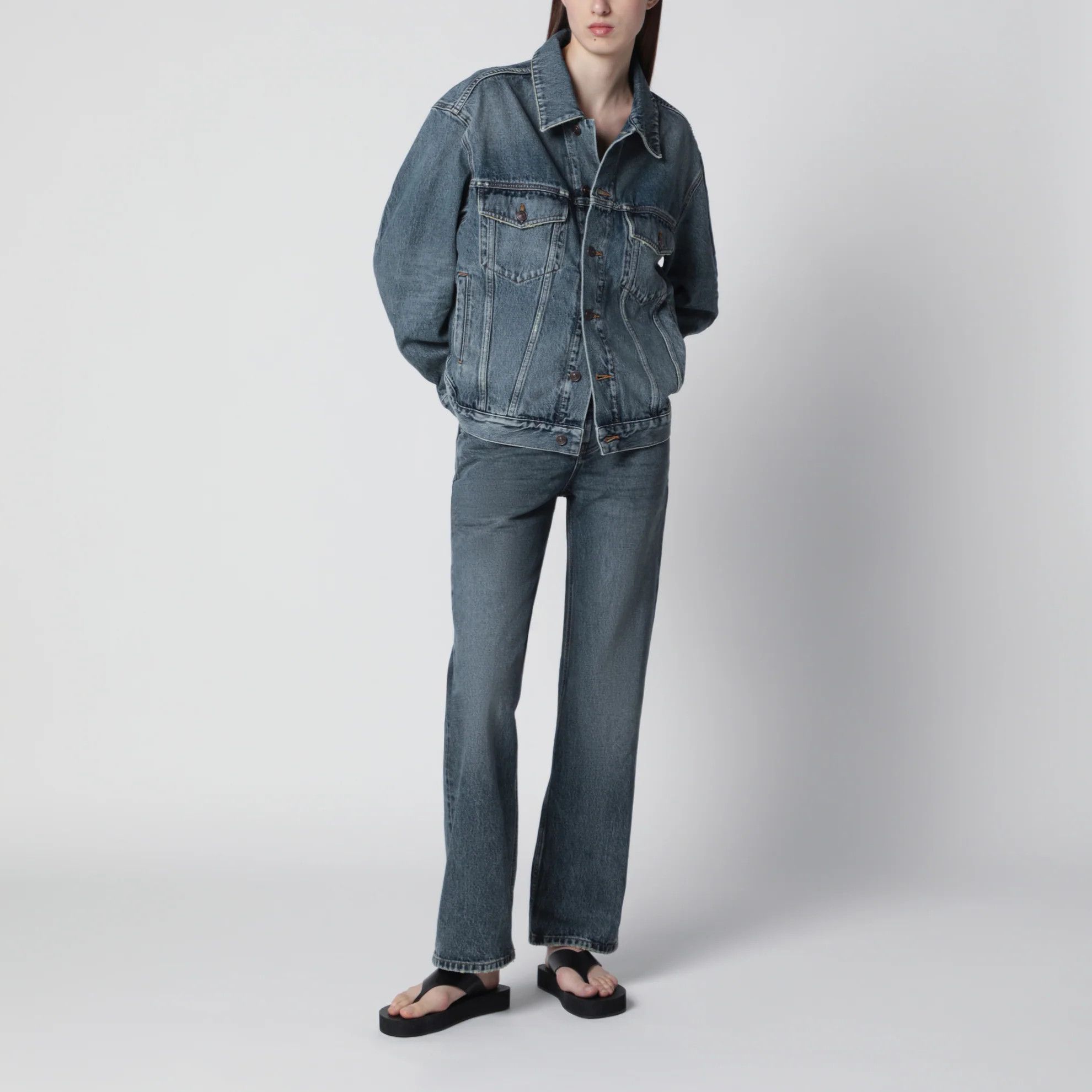 Balenciaga o1d2blof0426 Cotton Denim Jacket in Dirty Blue Size XS / US 0-2 / IT 36-38 - 2 Thumbnail