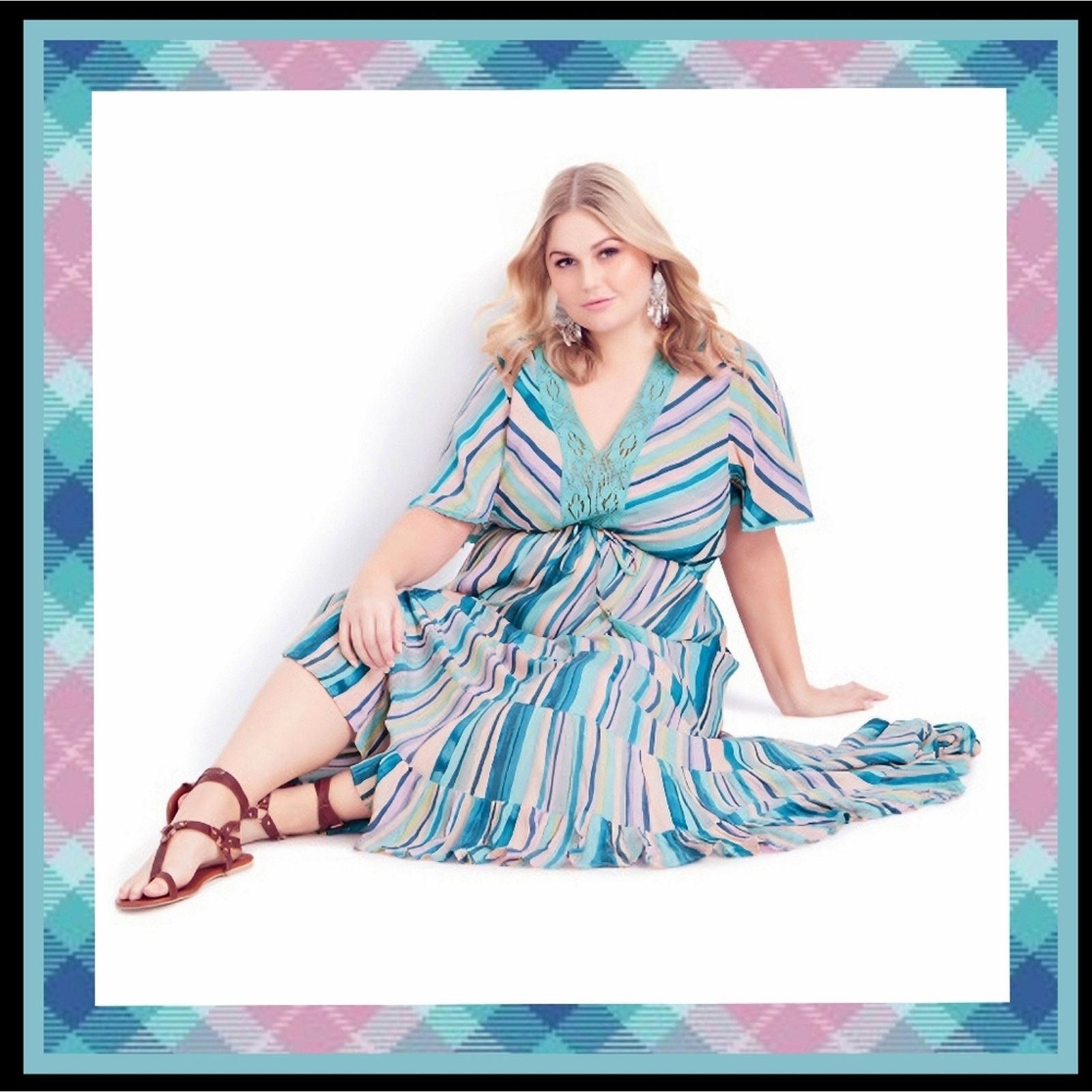 Avenue AVEOLOGY CROCHET ACCENT STRIPED GAUZE MAXI DRESS 14w ☆ NWT Size XL / US 12-14 / IT 48-50 - 1 Thumbnail