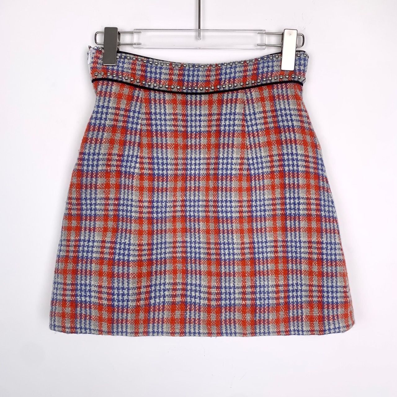 Miu Miu Miu Miu Plaid Wool Mini Skirt With Studded Waistband Size 38 Size 38" / US 16 / IT 52 - 2 Thumbnail