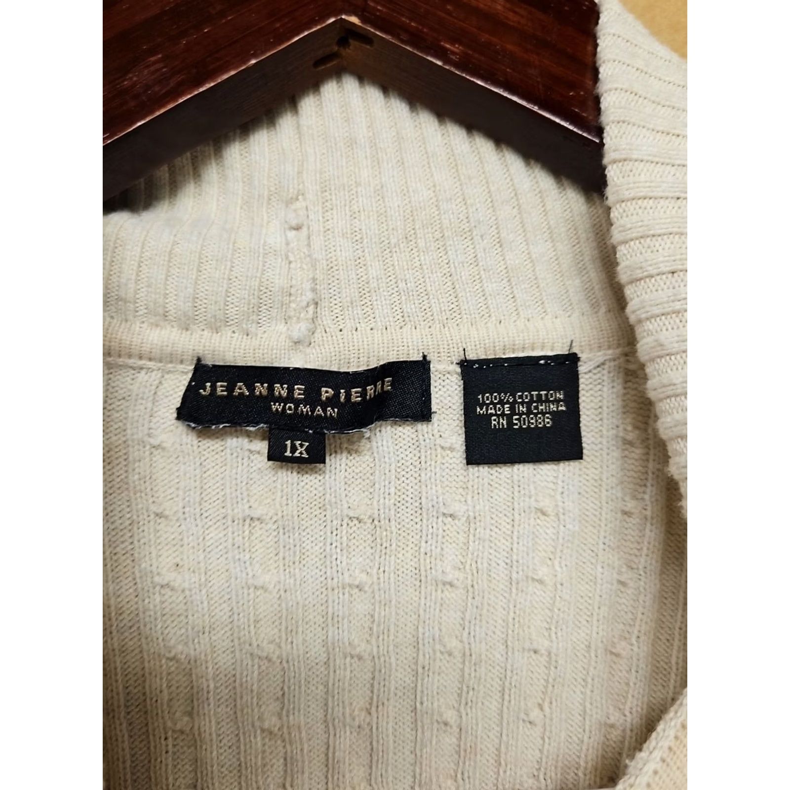 Vintage JEANNE PIERRE Cream Cable Knit Turtleneck Sweater 1X Women Classic Pullover Knit Size XL / US 12-14 / IT 48-50 - 4 Thumbnail