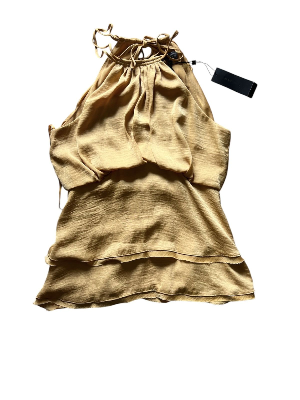 Bcbgmaxazria BCBGMAXAZRIA Gold Layered Halter Top Blouse | Small NWT Size S / US 4 / IT 40 - 1 Thumbnail