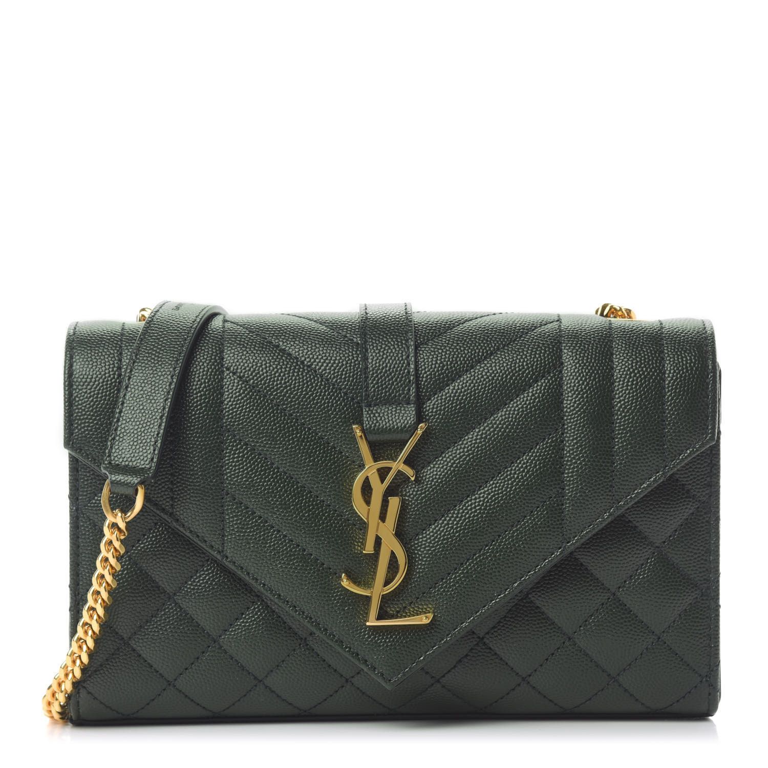 Saint Laurent Paris o1b1hav110724 Size: OS / Envelope Medium Bag in Dark Green Size ONE SIZE - 1 Thumbnail