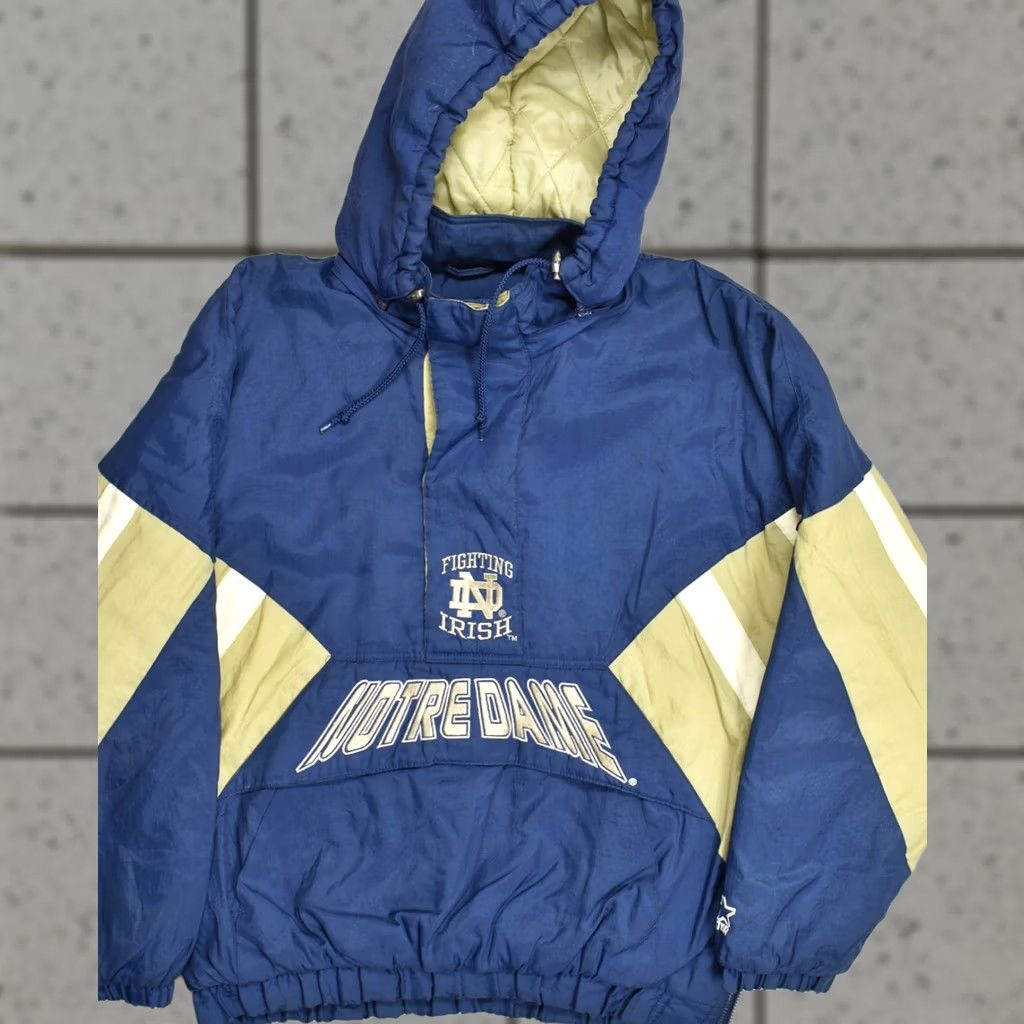 Starter VINTAGE Starter Notre Dame Fighting Irish Puffer Anorak Jacket Blue Gold Men's L Jacket Size US L / EU 52-54 / 3 - 1 Thumbnail