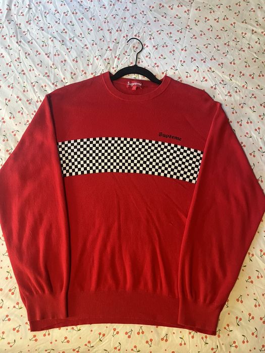 Supreme checkered outlet panel crewneck