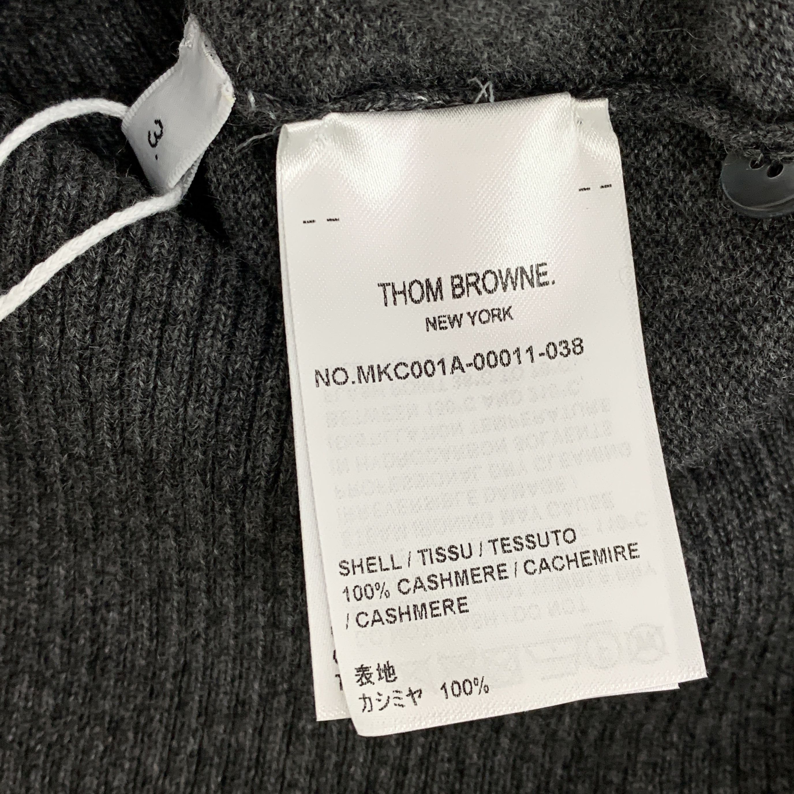 Thom Browne Dark Grey 4-Bar Cashmere Cardigan (Size 3)