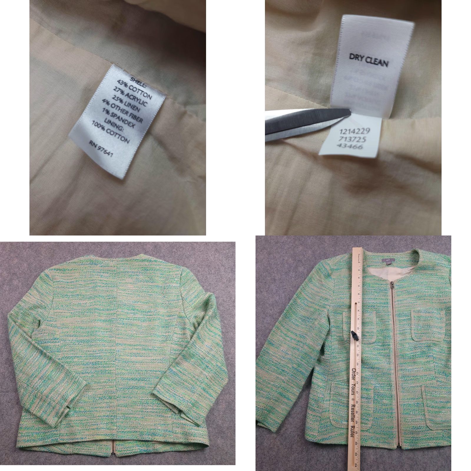 J. Jill J Jill Jacket Womens Small Green Blue Zip Front Tweed Linen Blend Pockets Modern Jacket Size S / US 4 / IT 40 - 8 Thumbnail
