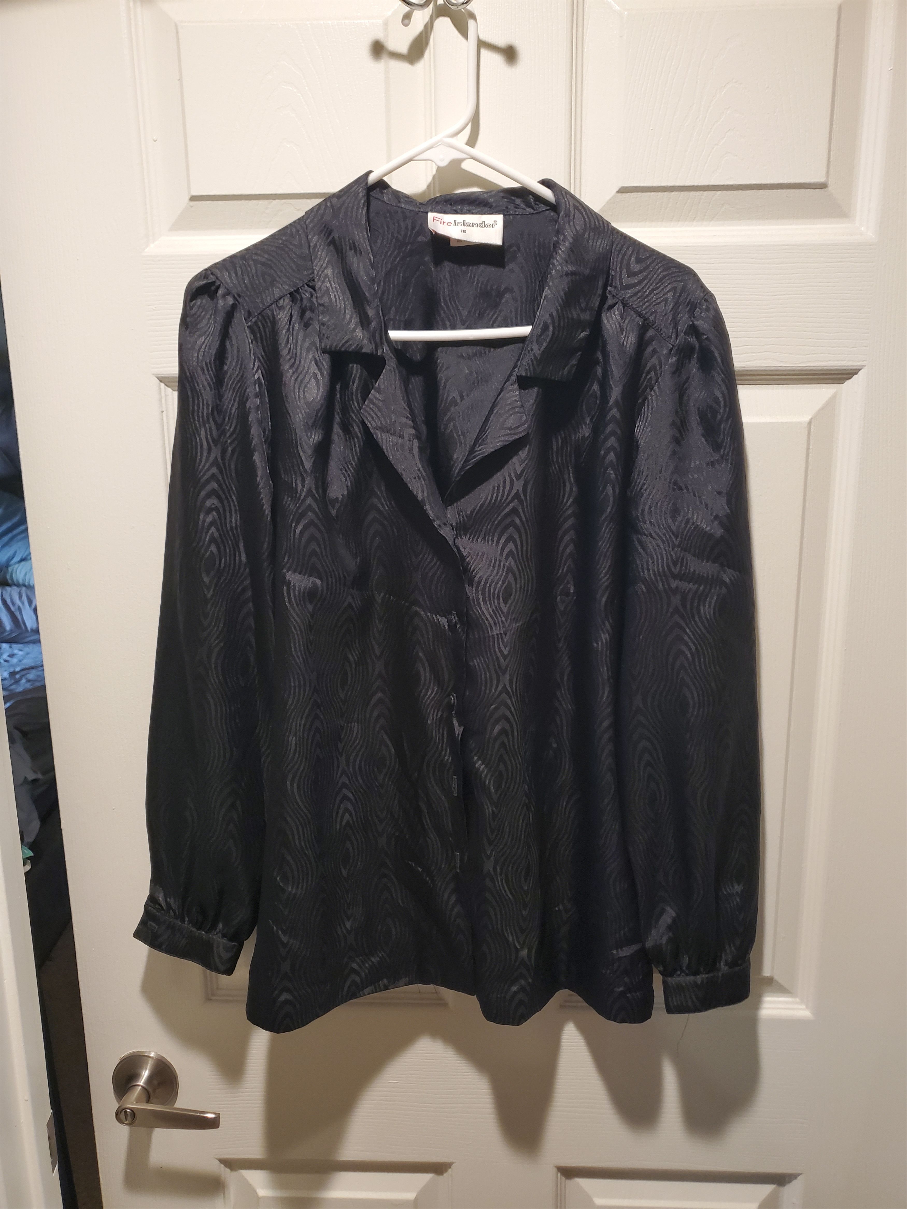 Vintage Vintage Black Blouse w/ Tie Front + Abstract Design -size 16 Size XXL / US 16-18 / IT 52-54 - 3 Thumbnail